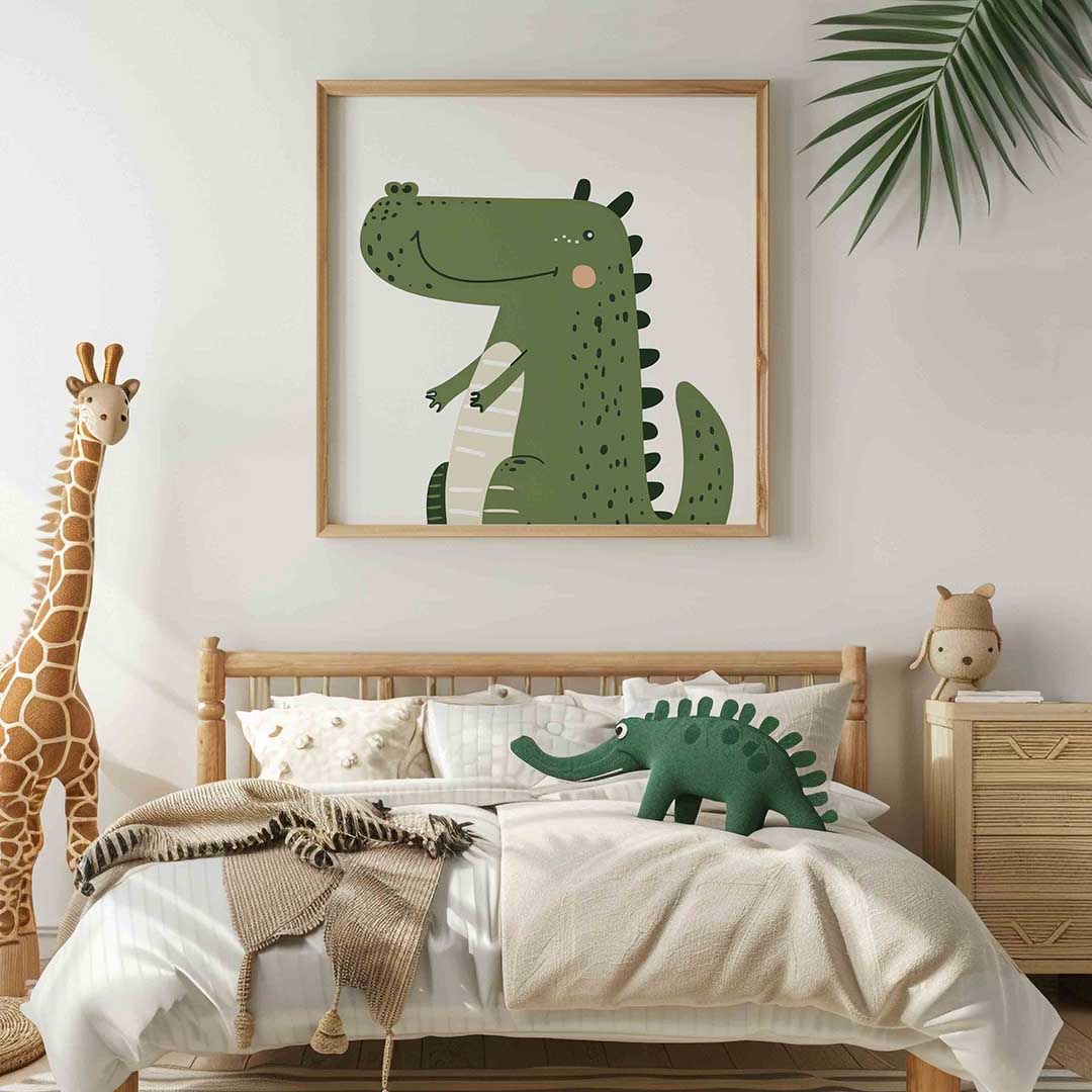 Groene krokodil – vierkante kinderkamer wanddecoratie van WallArtistic