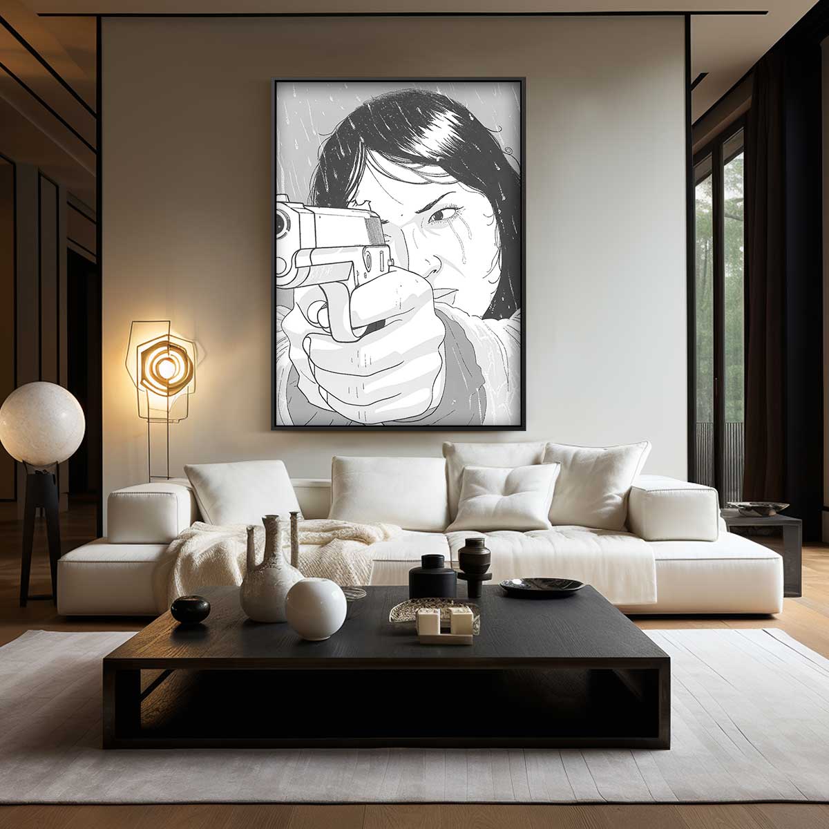 Stoere Illustratie in Stripstijl – staand kunstwerk voor modern interieur