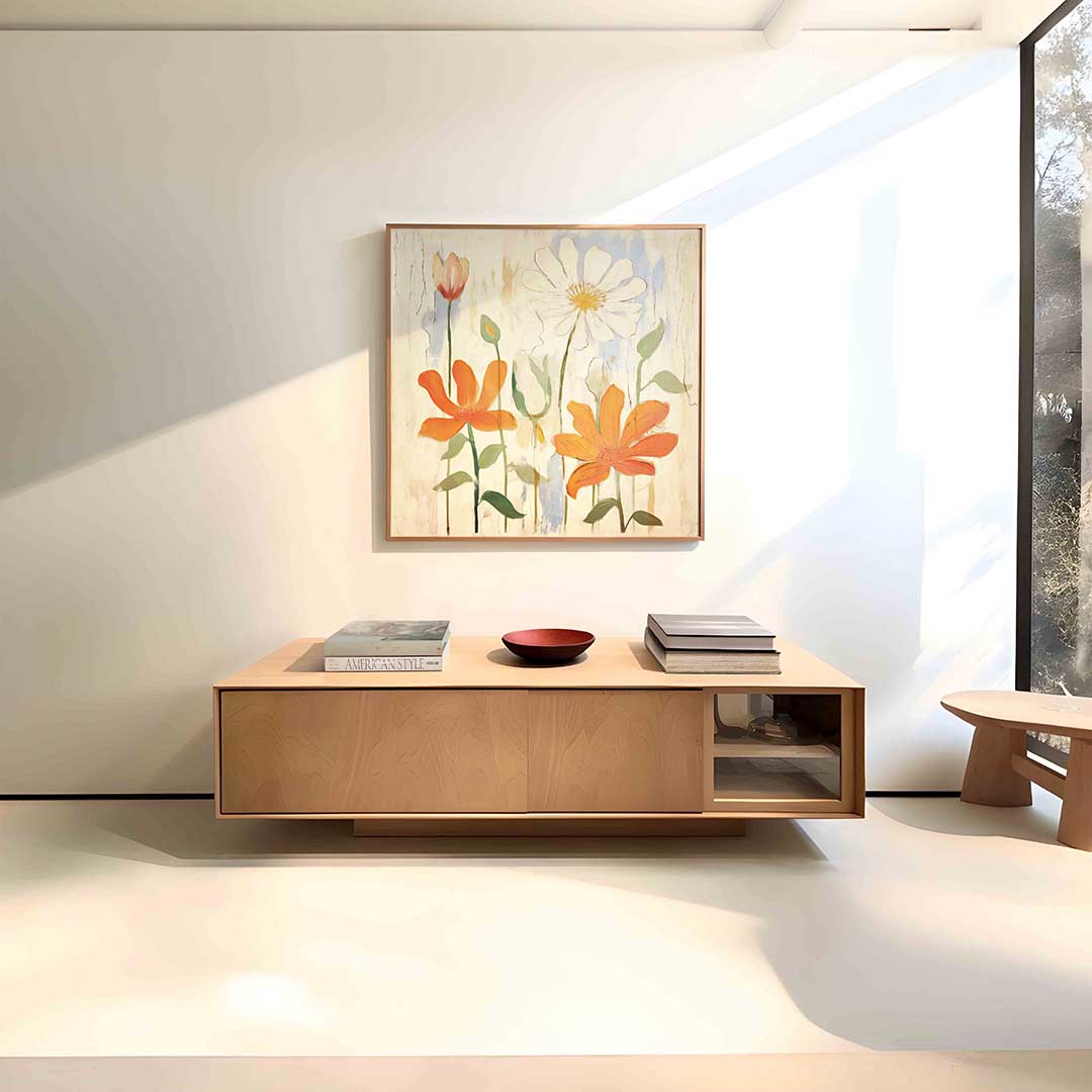 Bloemen en bladeren – vierkante bloemen wanddecoratie van WallArtistic