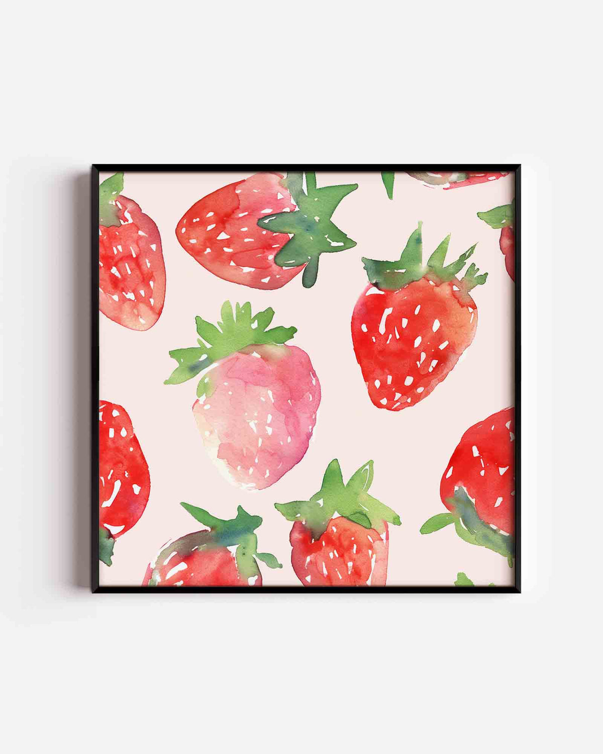 Aardbeien patroon – vierkante kinderposter als wanddecoratie