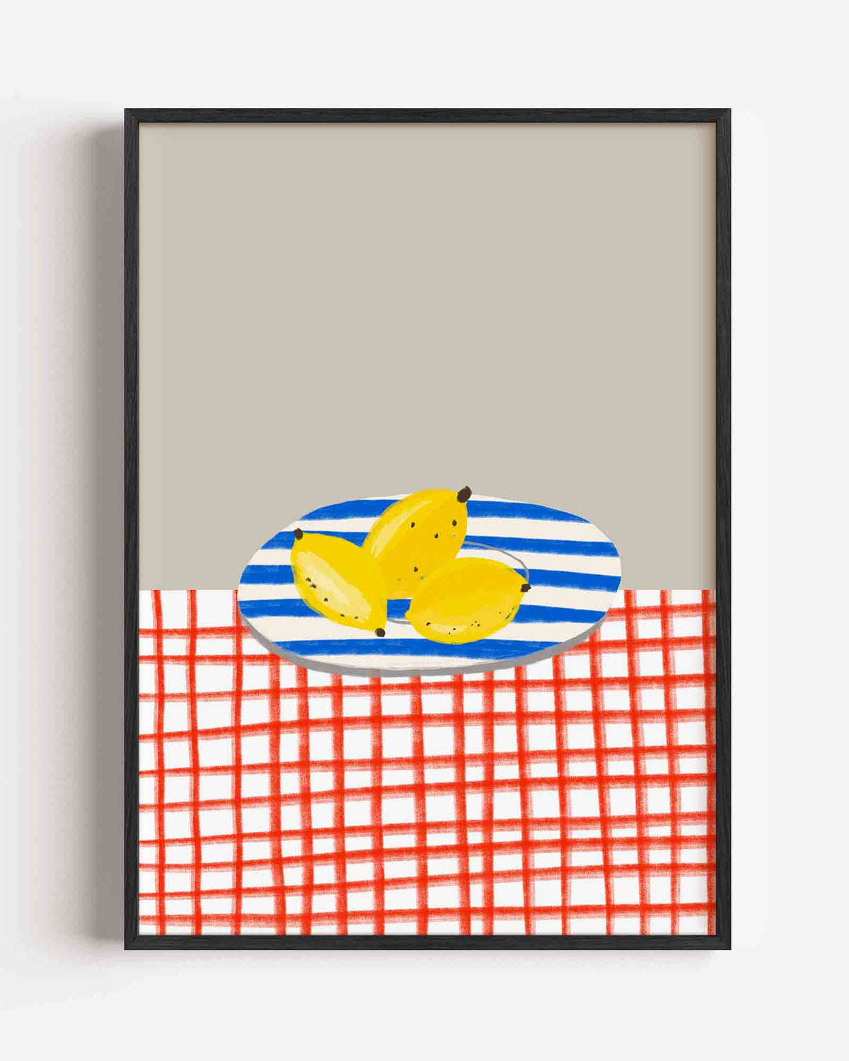Bananen op gestreept bord – Slow Living portret poster als wanddecoratie