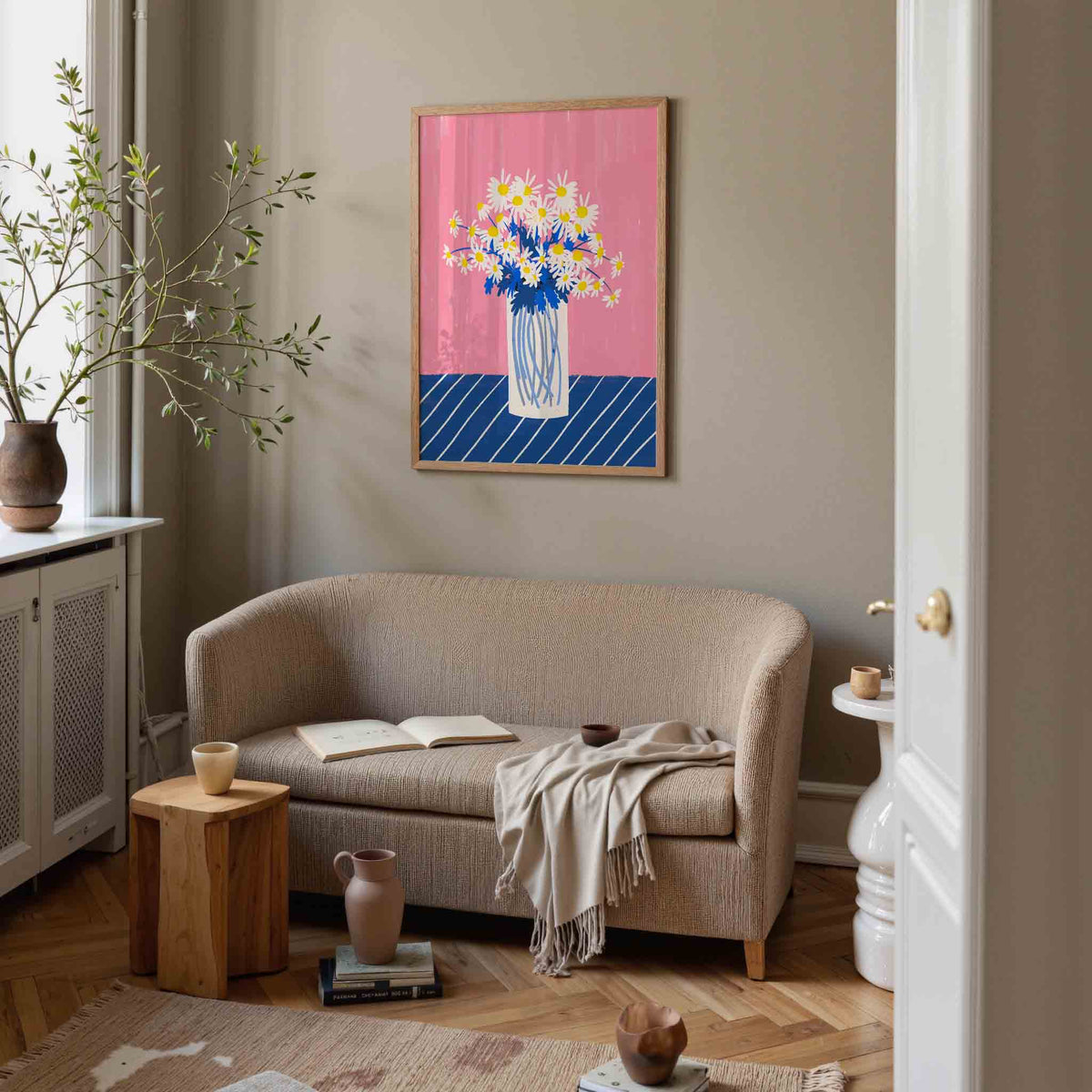 Margrieten in vaas – rustige poster in staand formaat