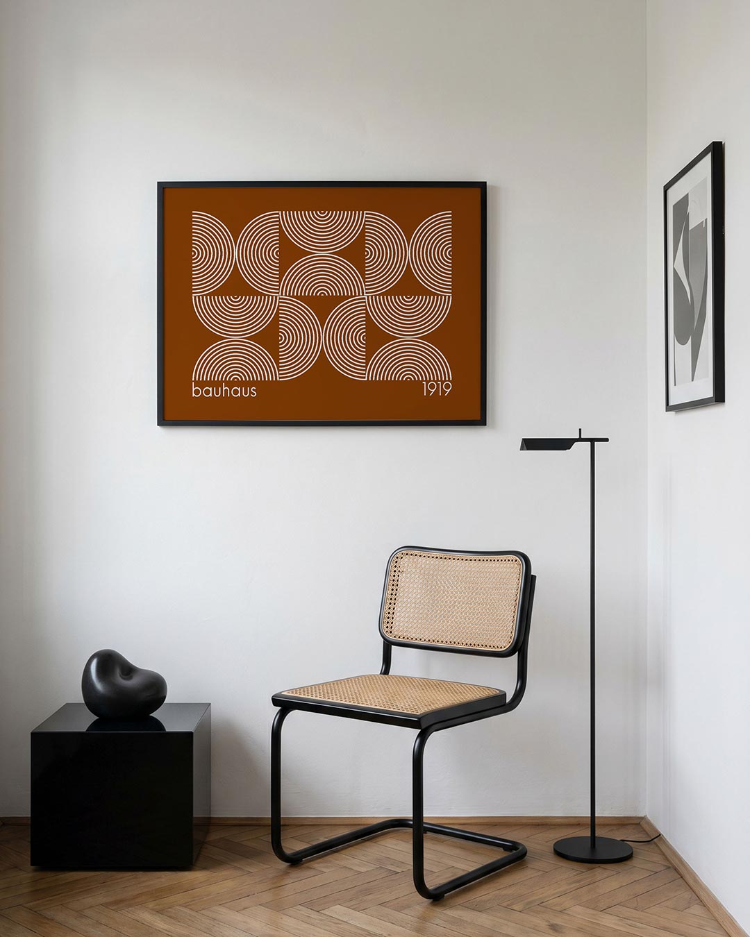 Cirkelritme en lijnen – geometrische Bauhaus poster in liggend formaat