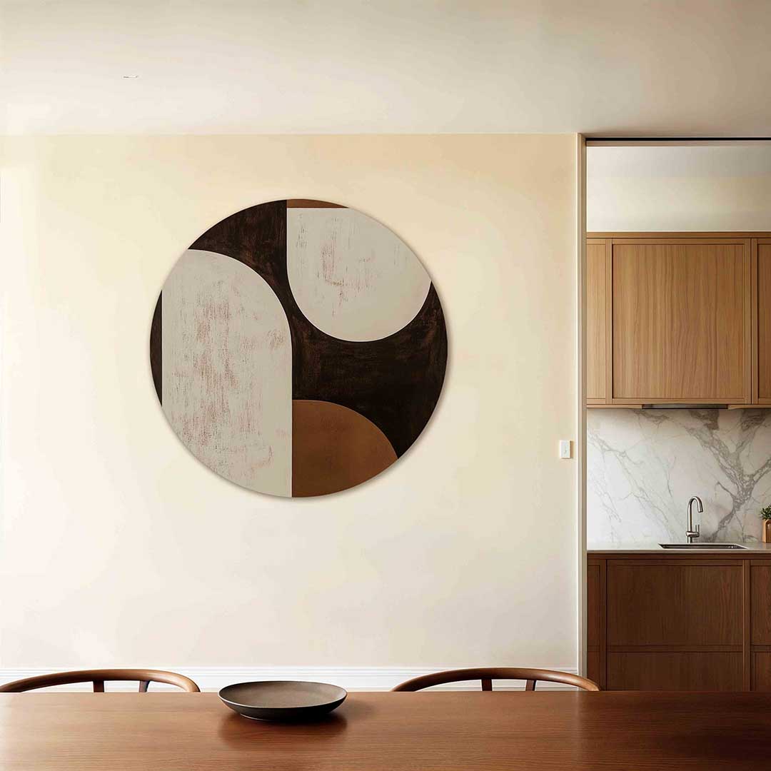 Abstracte vormen – ronde wanddecoratie met abstract ontwerp