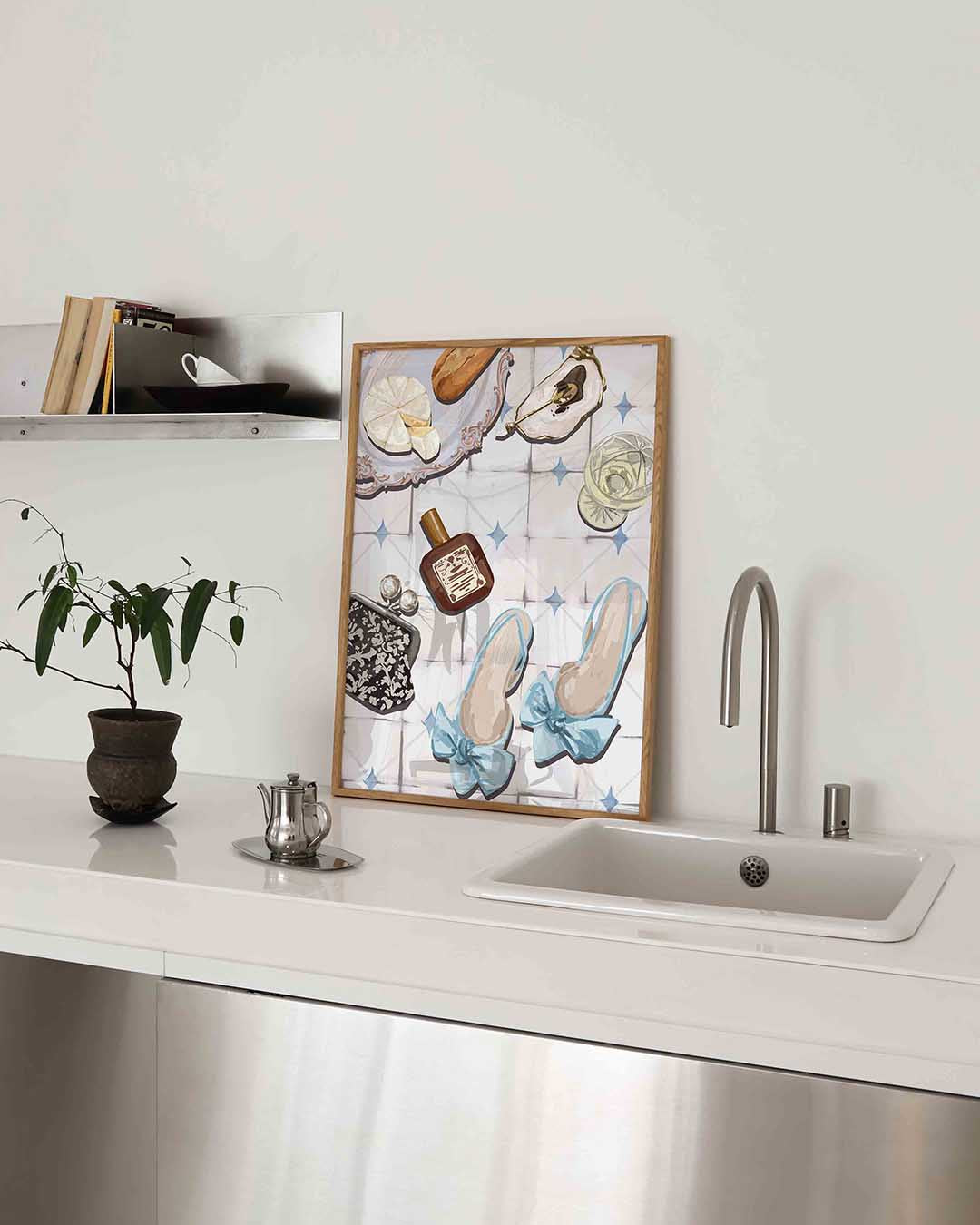 Stilleven met schoenen en accessoires – keukenposter in staand formaat