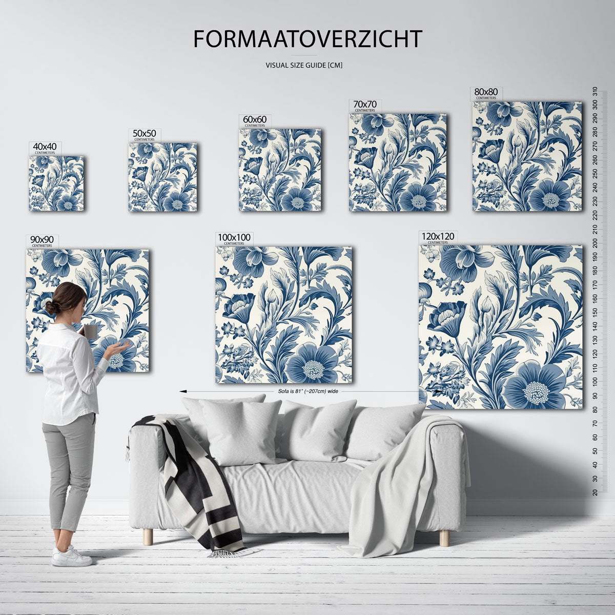 Blauwe bloemen – vierkante muurposter met kleurrijke vormen