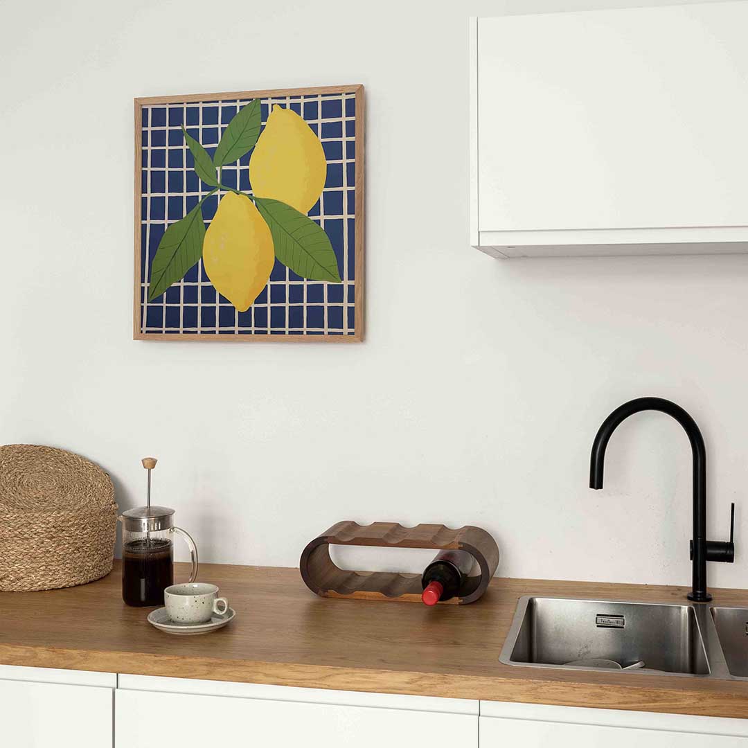Citroenen op blauw – keukenposter in vierkant formaat