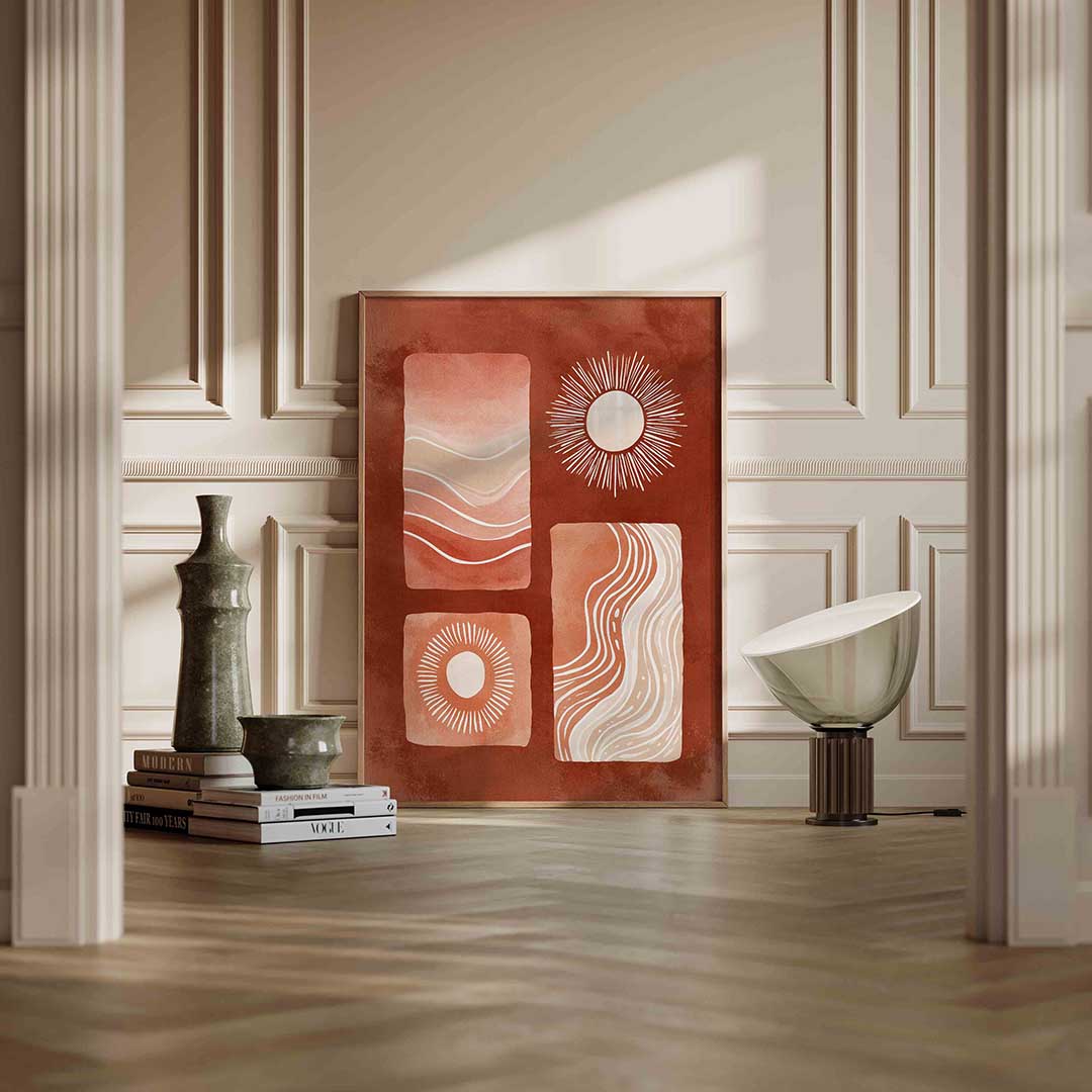 Abstracte vormen en lijnen – staande abstracte wanddecoratie van WallArtistic