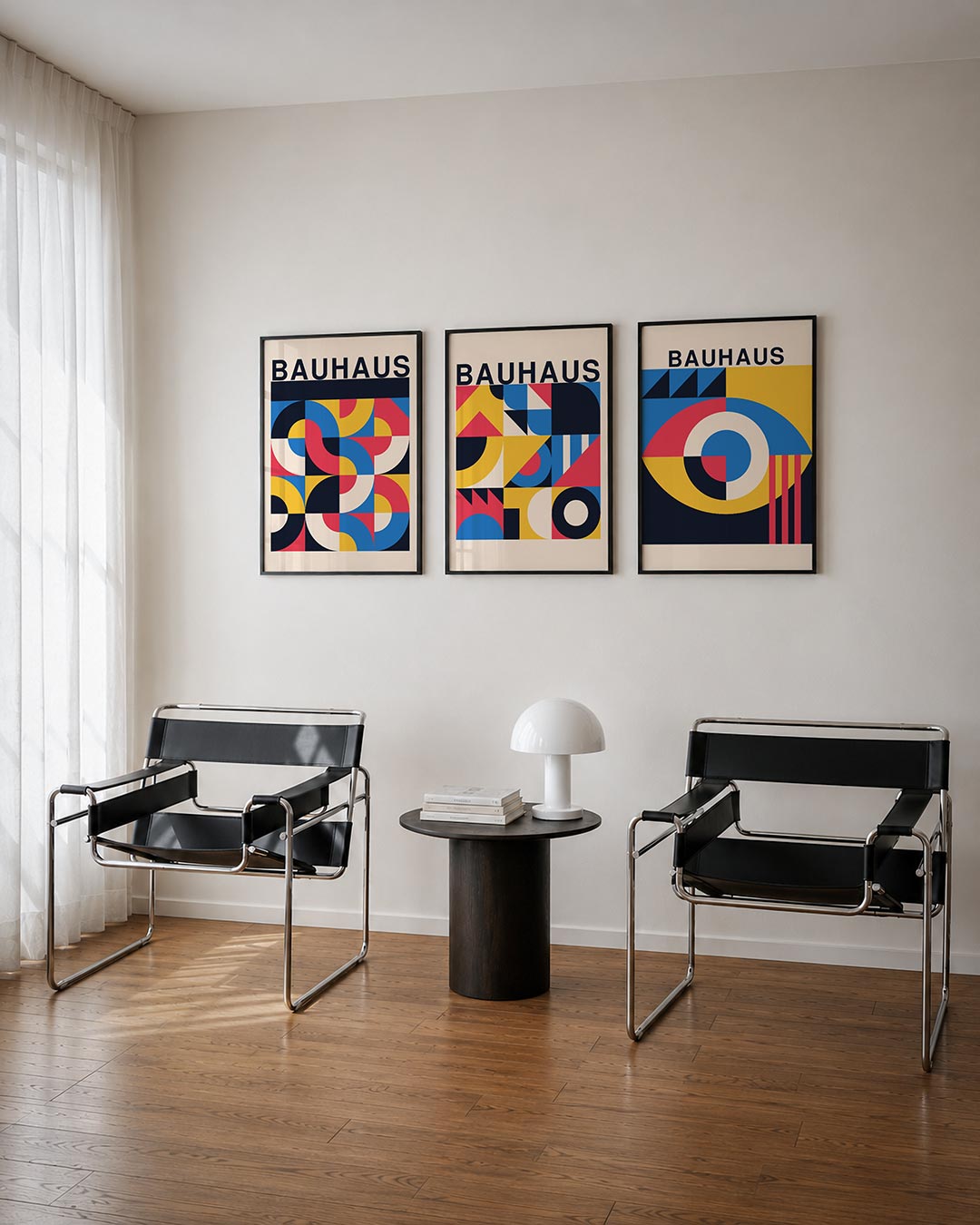 Kleurrijke vormen posterset – derde productweergave – deze posterset in drie delen toont een levendig spel van halve cirkels