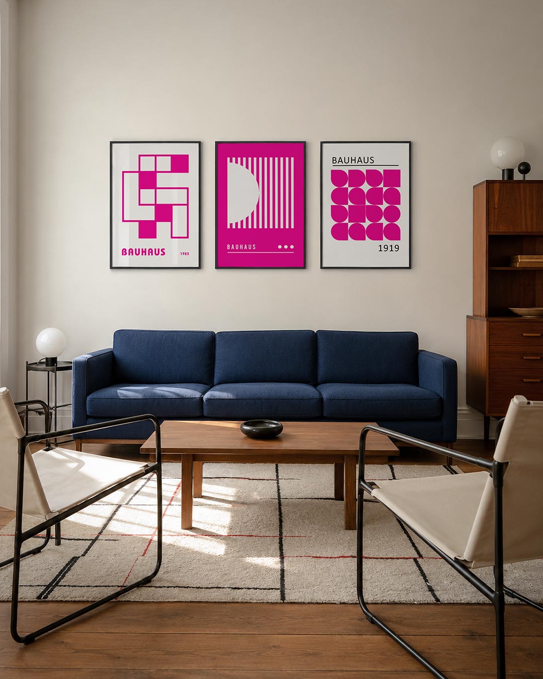Vormen en vlakken posterset – derde productweergave – deze posterset in drie delen toont een speelse combinatie van roze en