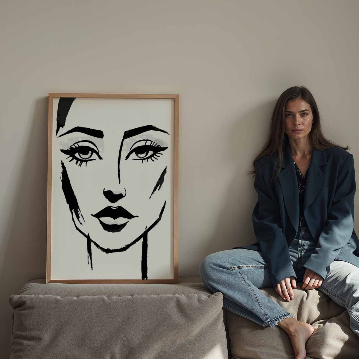 Artistieke Zwart-Wit Vrouwenportret – Streetart wandkunst als portret poster