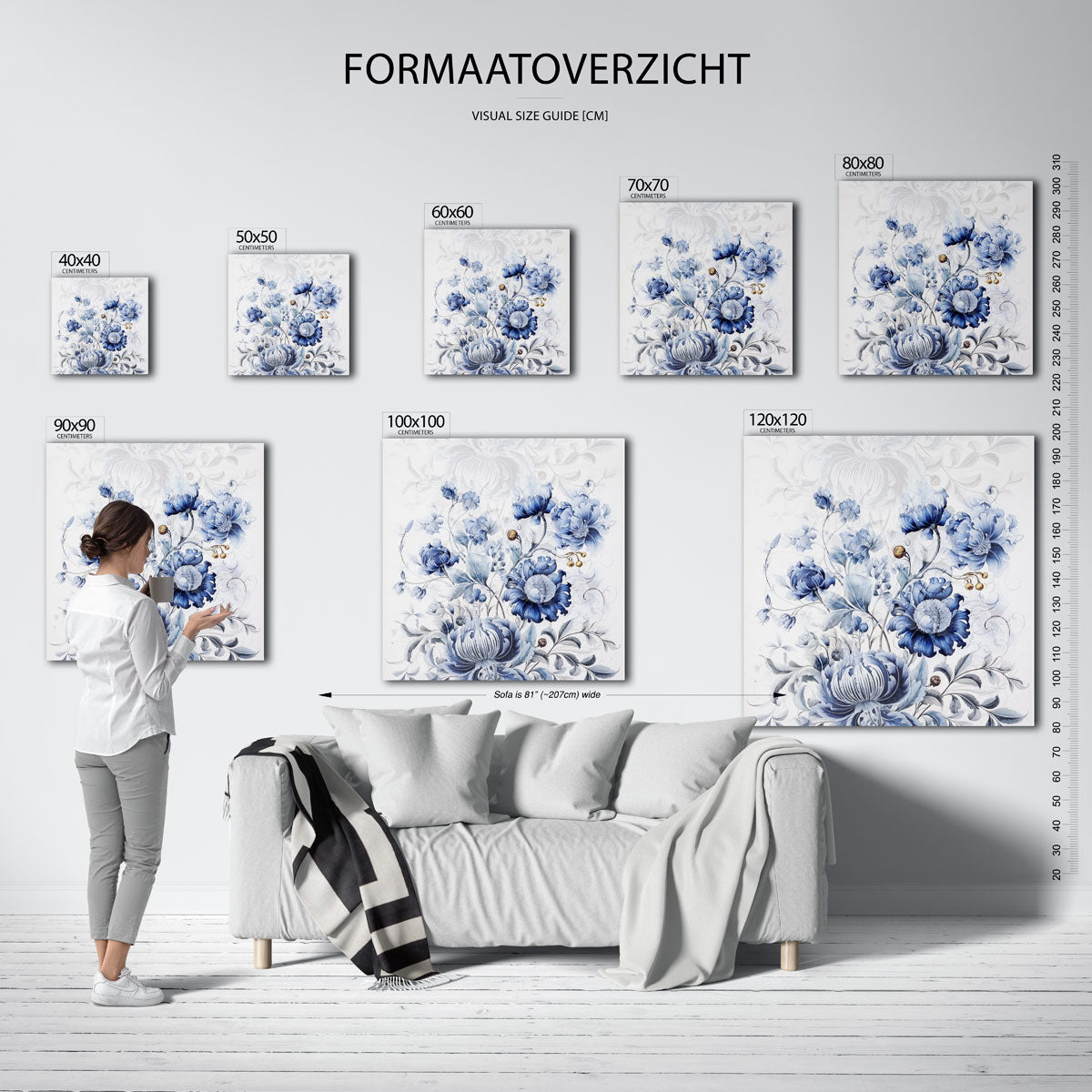 Blauwe bloemen – vierkante muurposter met bloemen