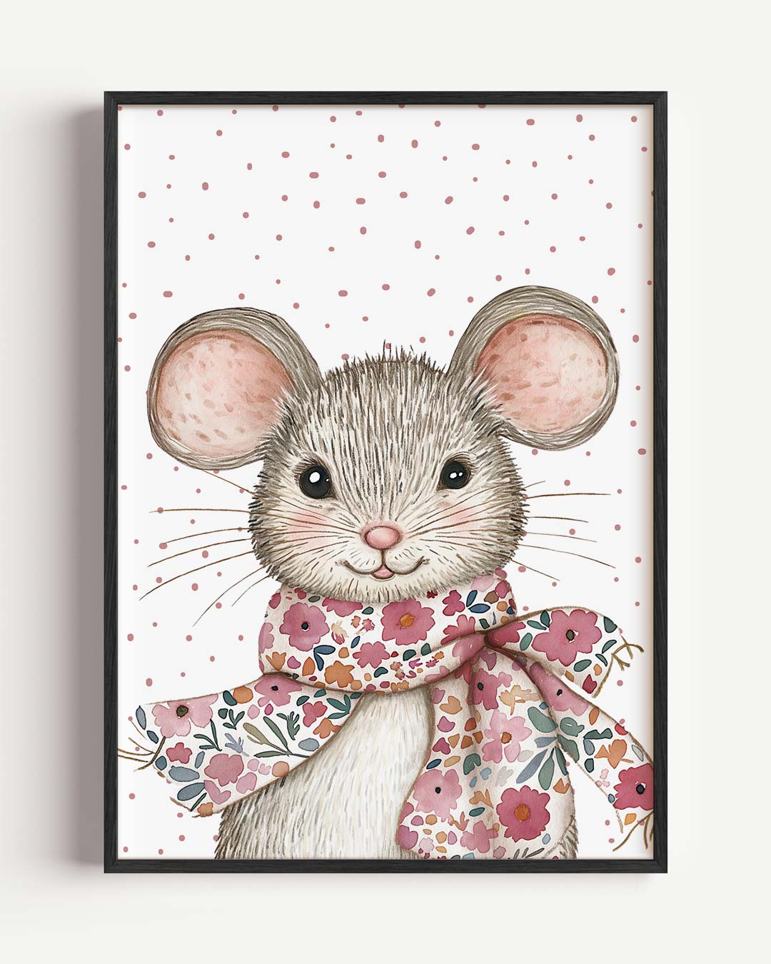 Schattige Muizenposter met Bloemensjaal – kids portret poster als wanddecoratie