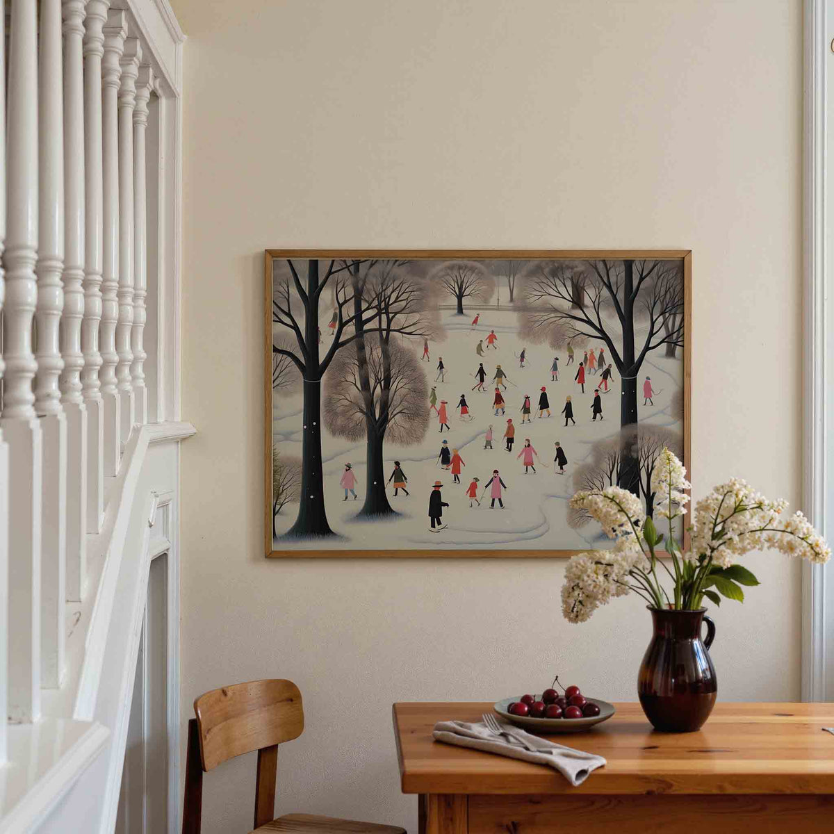 Winterse schaatstaferelen – liggende illustratie poster als wanddecoratie