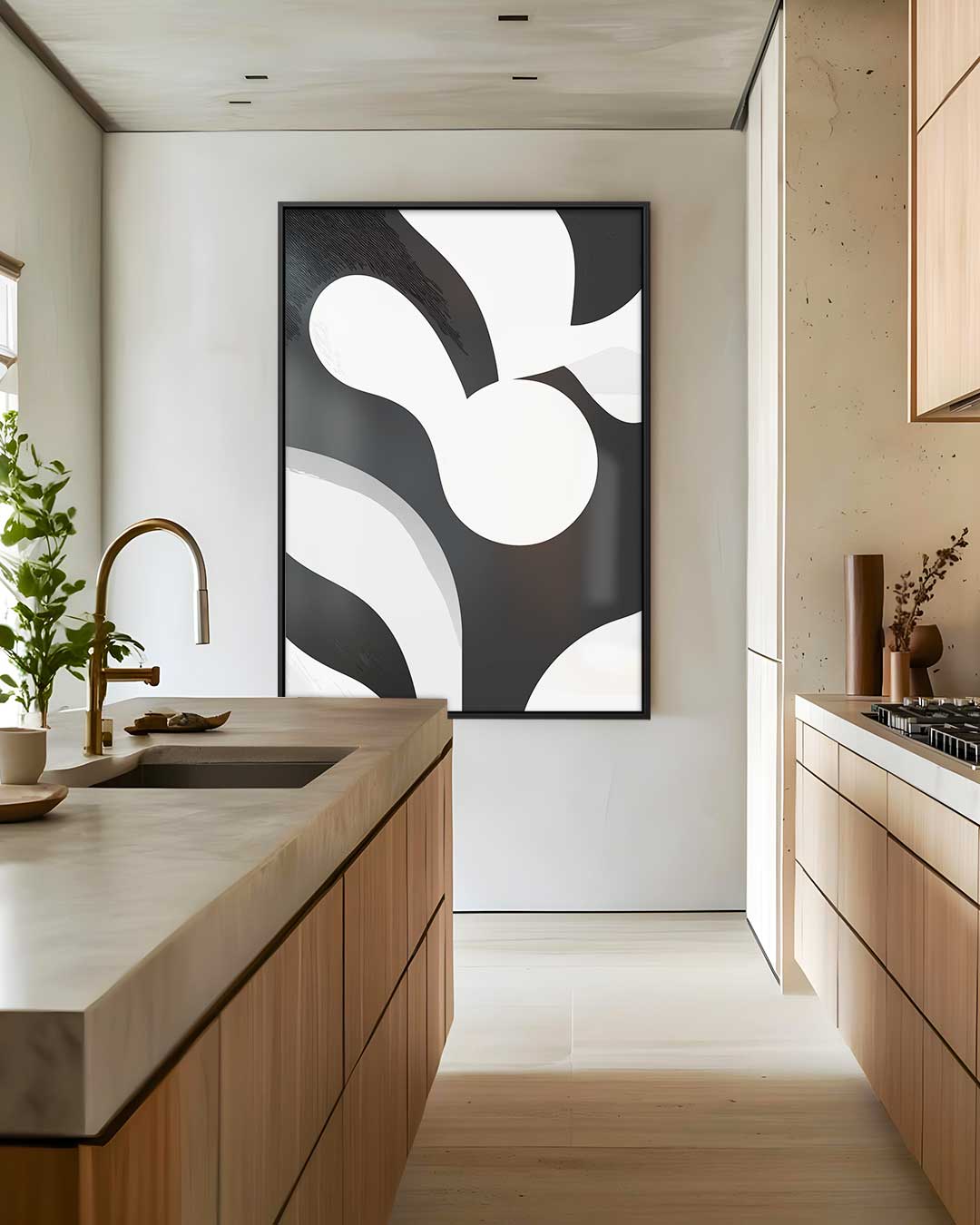 Moderne Zwart-Wit Compositie – dibond wanddecoratie in staand formaat