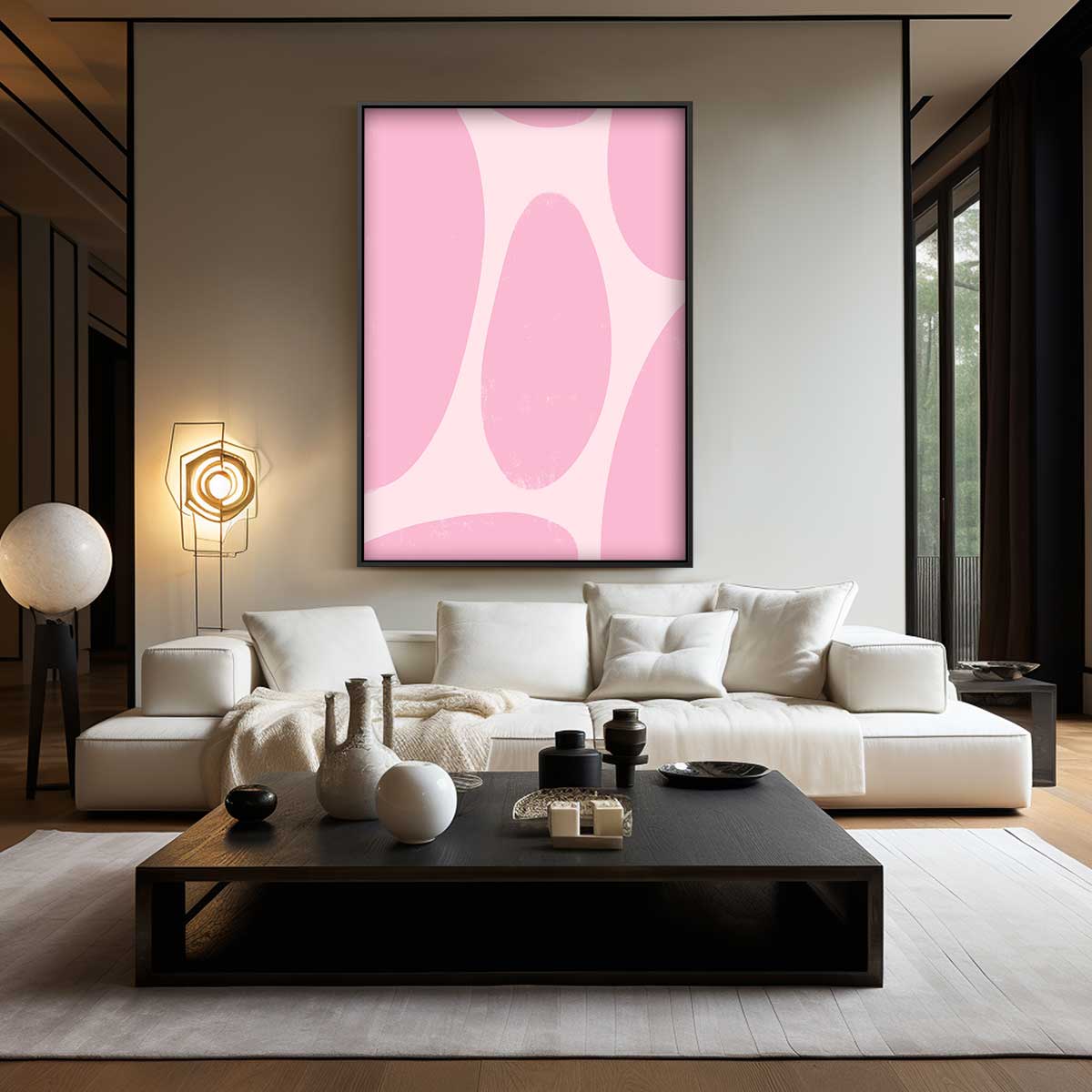 Speelse Roze Abstractie – canvas wanddecoratie in portret formaat