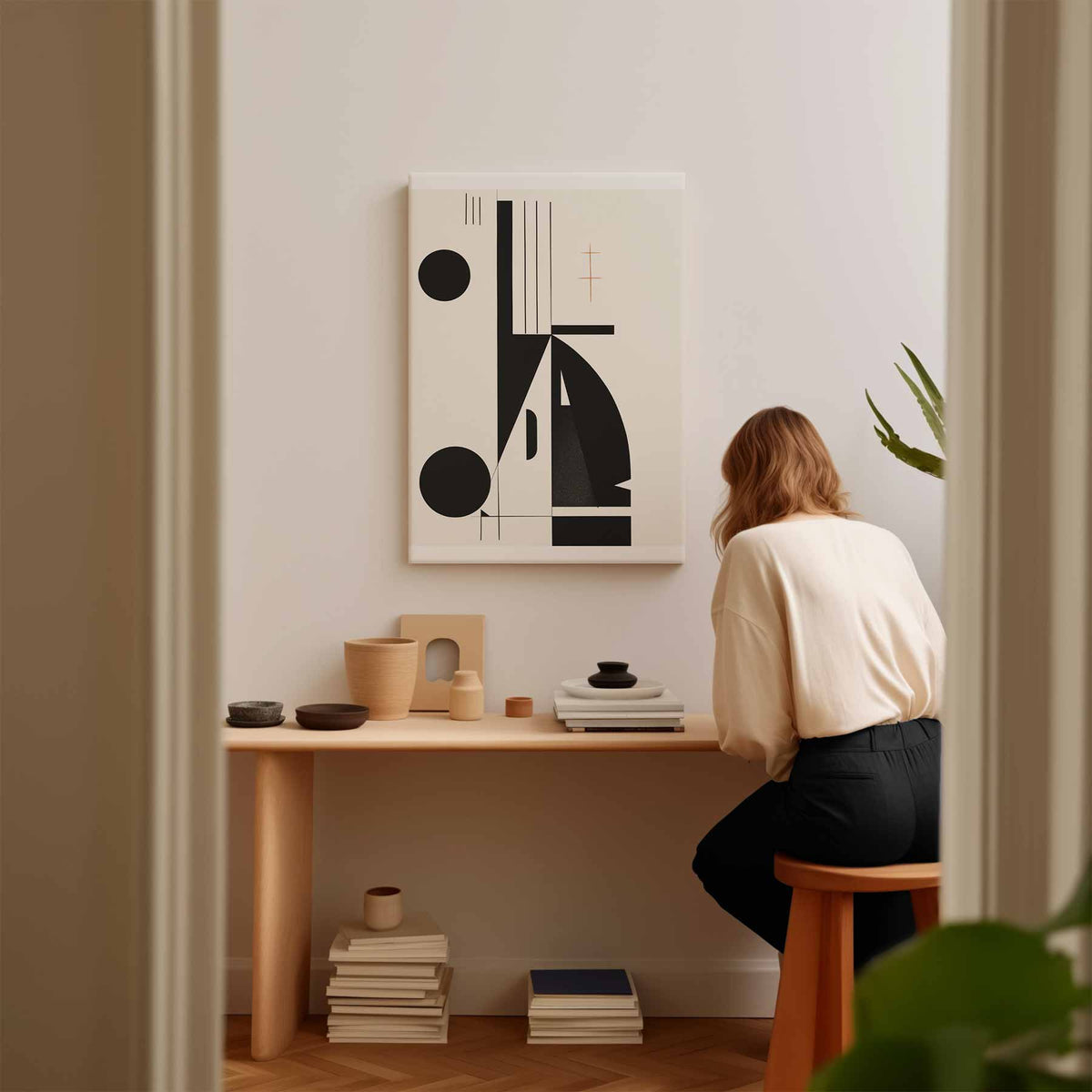 Geometrische Harmonie in Zwart en Wit – plexiglas wanddecoratie in portret formaat