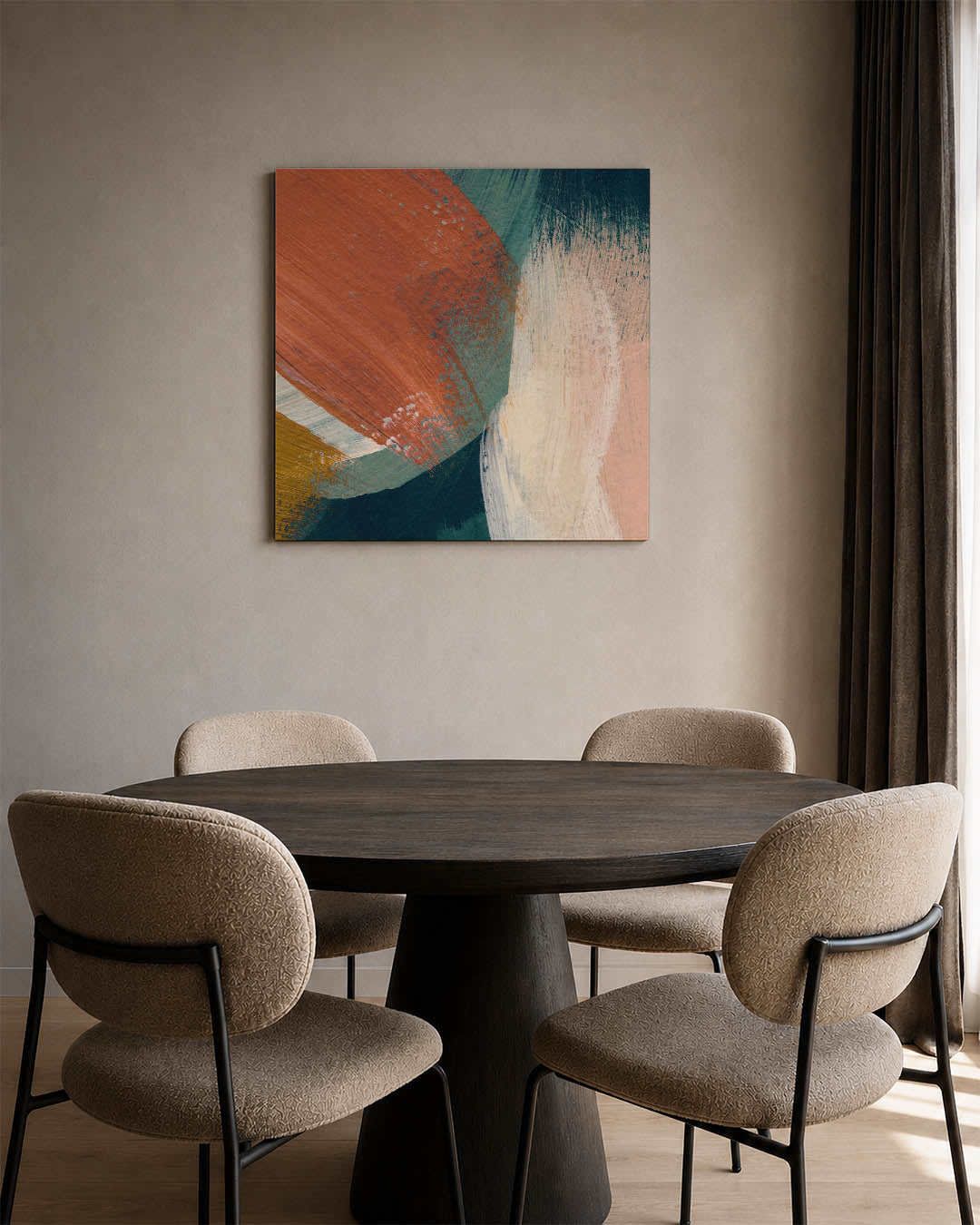 Dynamische kleurencompositie kunstwerk – derde productweergave – dit werk toont een levendige mix van kleuren en vormen. De