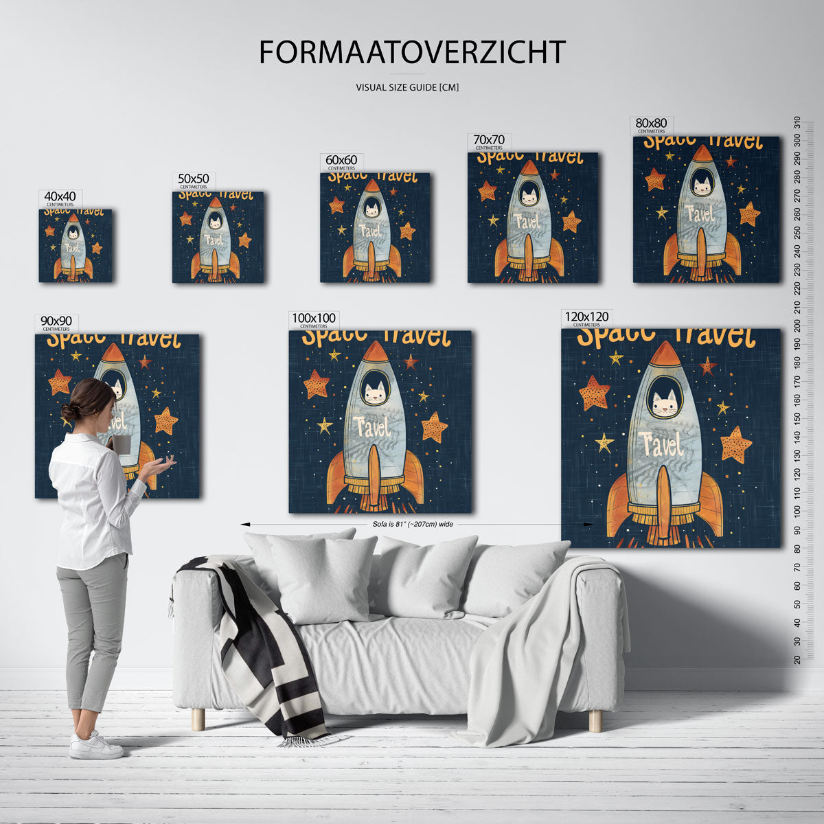 Ruimtevaart kat – vierkante muurposter voor de kinderkamer
