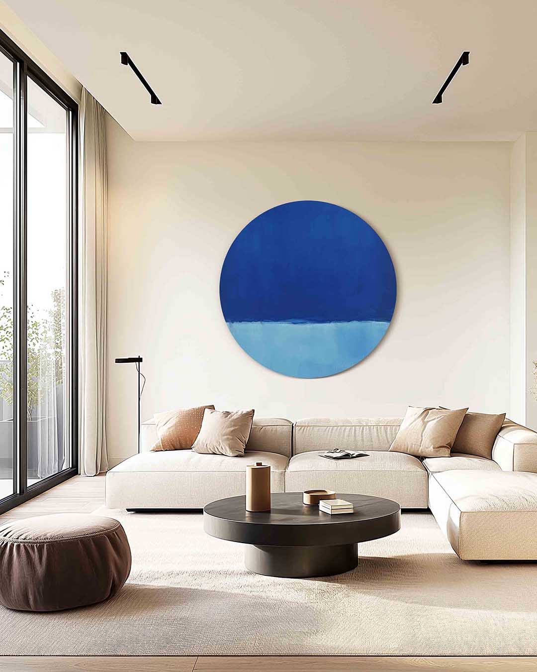 Blauwe horizon – kleurrijke muurcirkel als ronde wanddecoratie