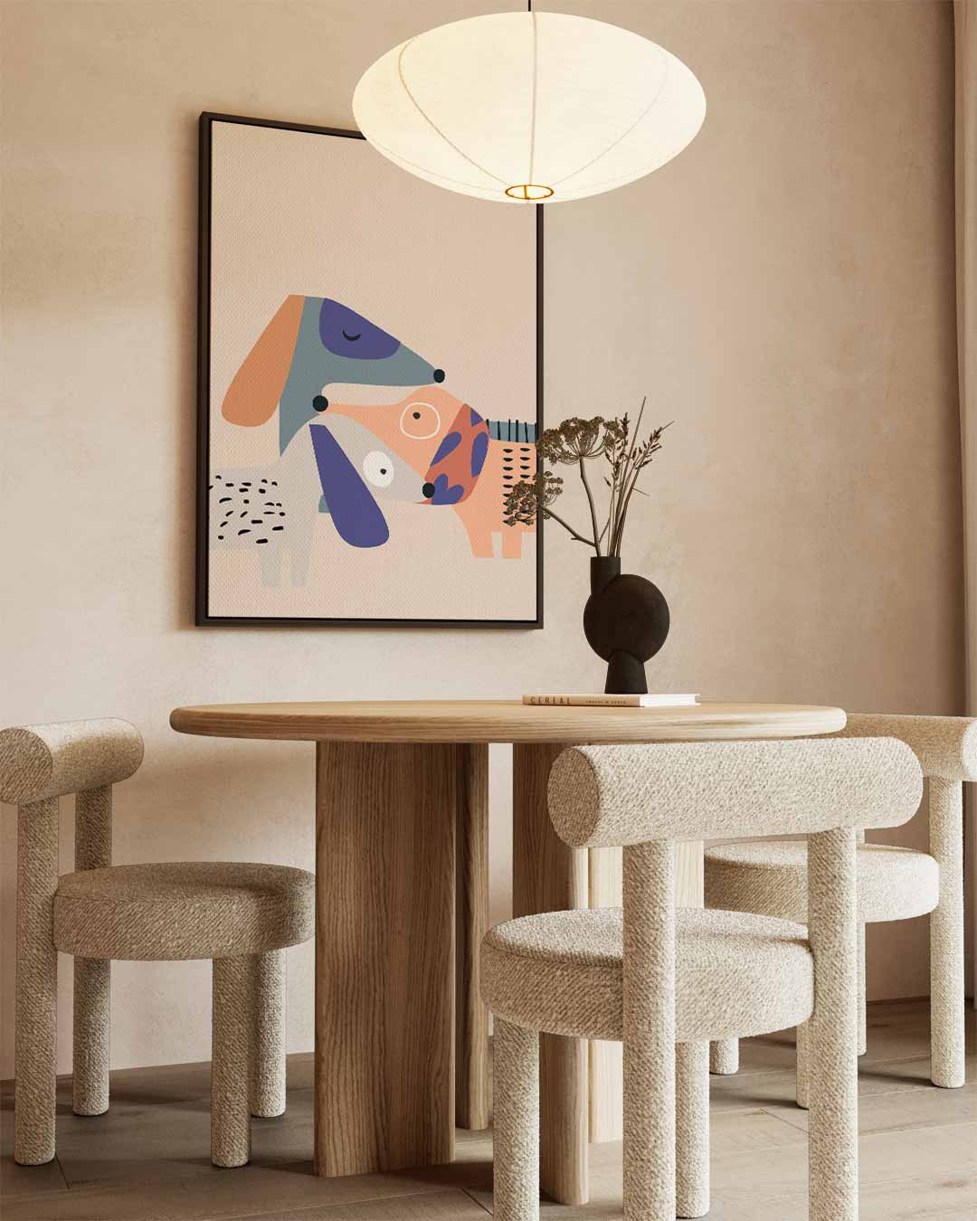 Vrolijke Hondenfamilie – staand kunstwerk voor modern interieur
