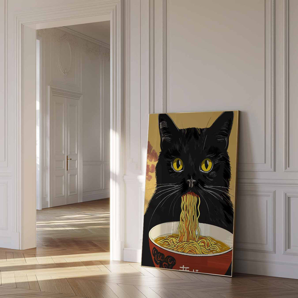 Noodle Cat Art – dierenposter als moderne staande wanddecoratie