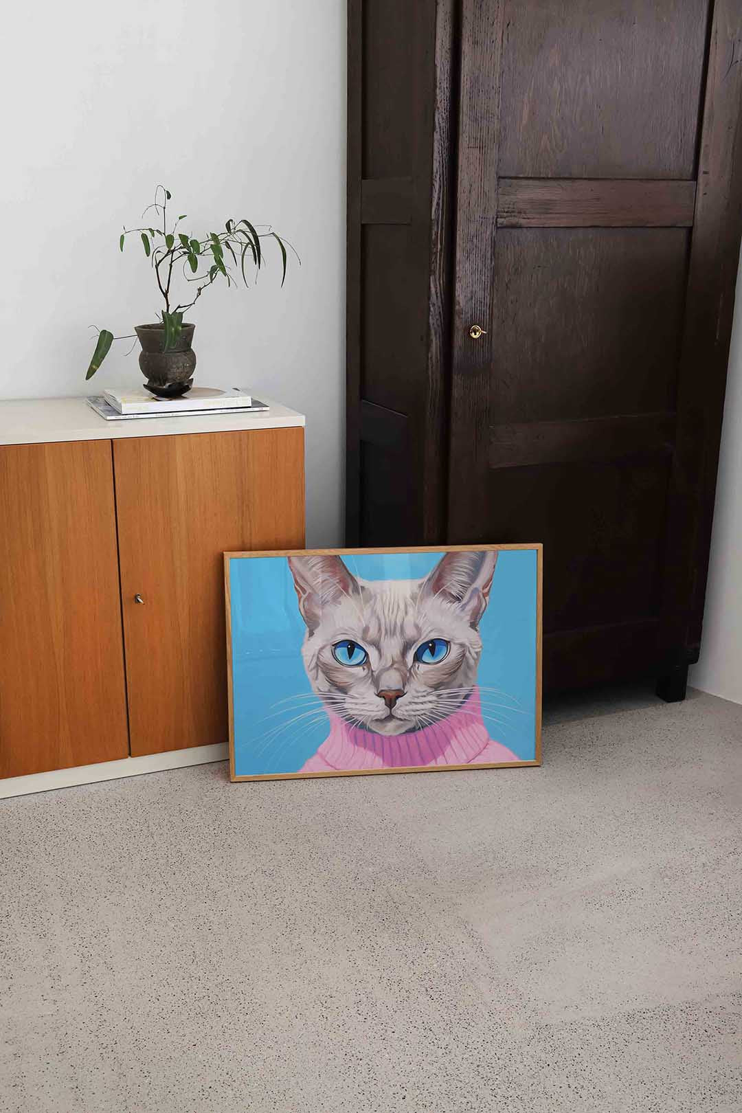 Kat met blauwe ogen – dierenillustratie als landscape poster