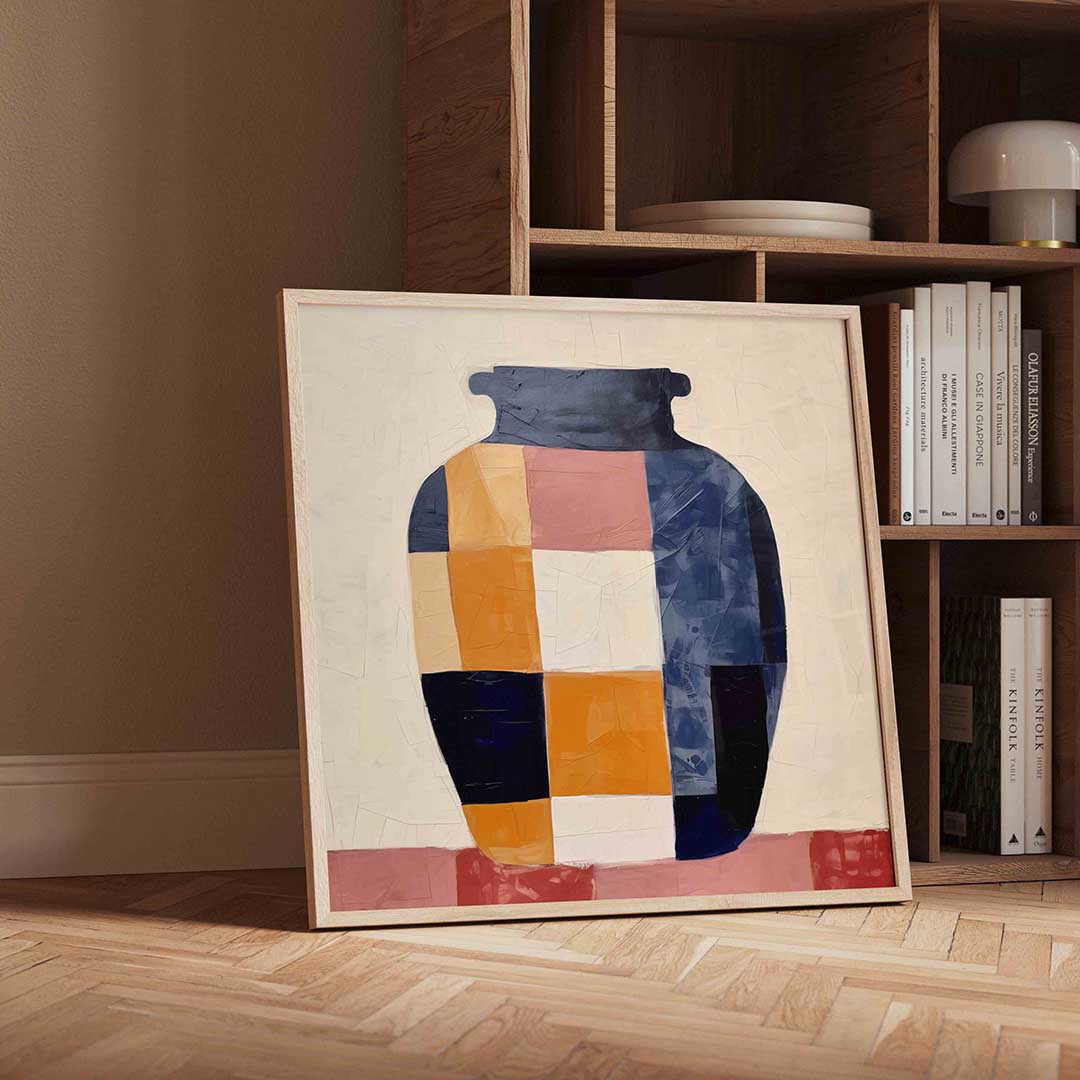Vaas met blokken – moderne wandkunst met kleur en vormen als poster