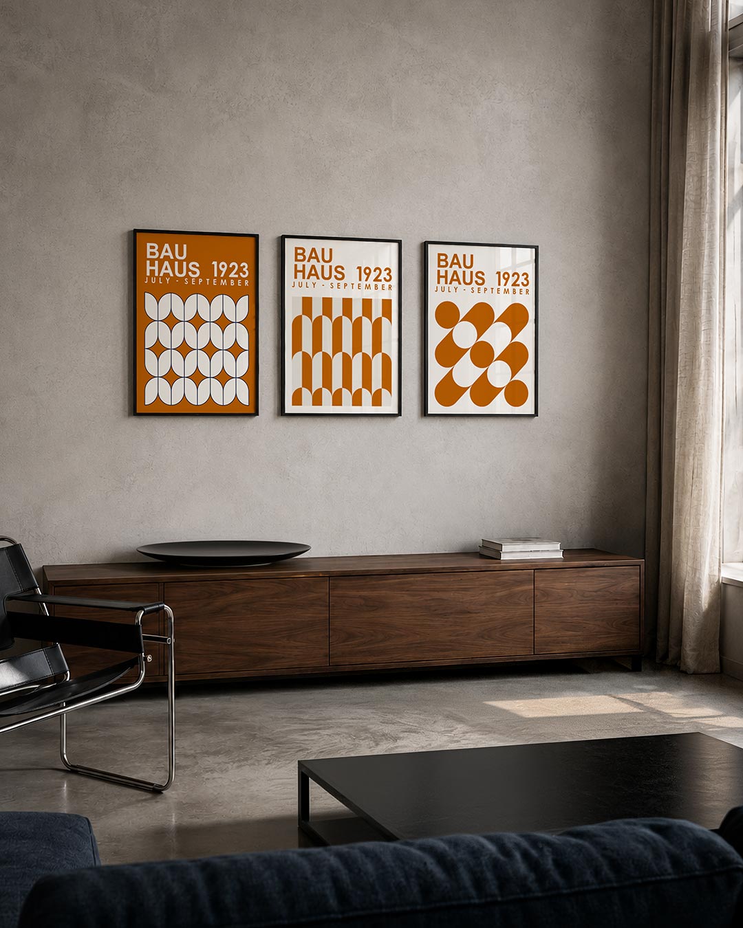 Vorm en kleur posterset – tweede productweergave – deze posterset in drie delen toont een ritmisch patroon van witte, halve