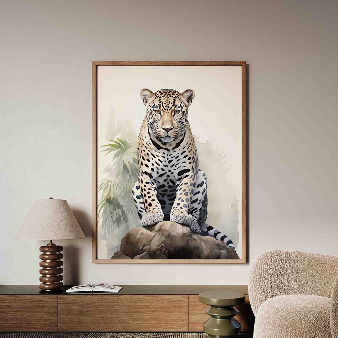 Luipaard op rots – tropische jungle poster in staand formaat