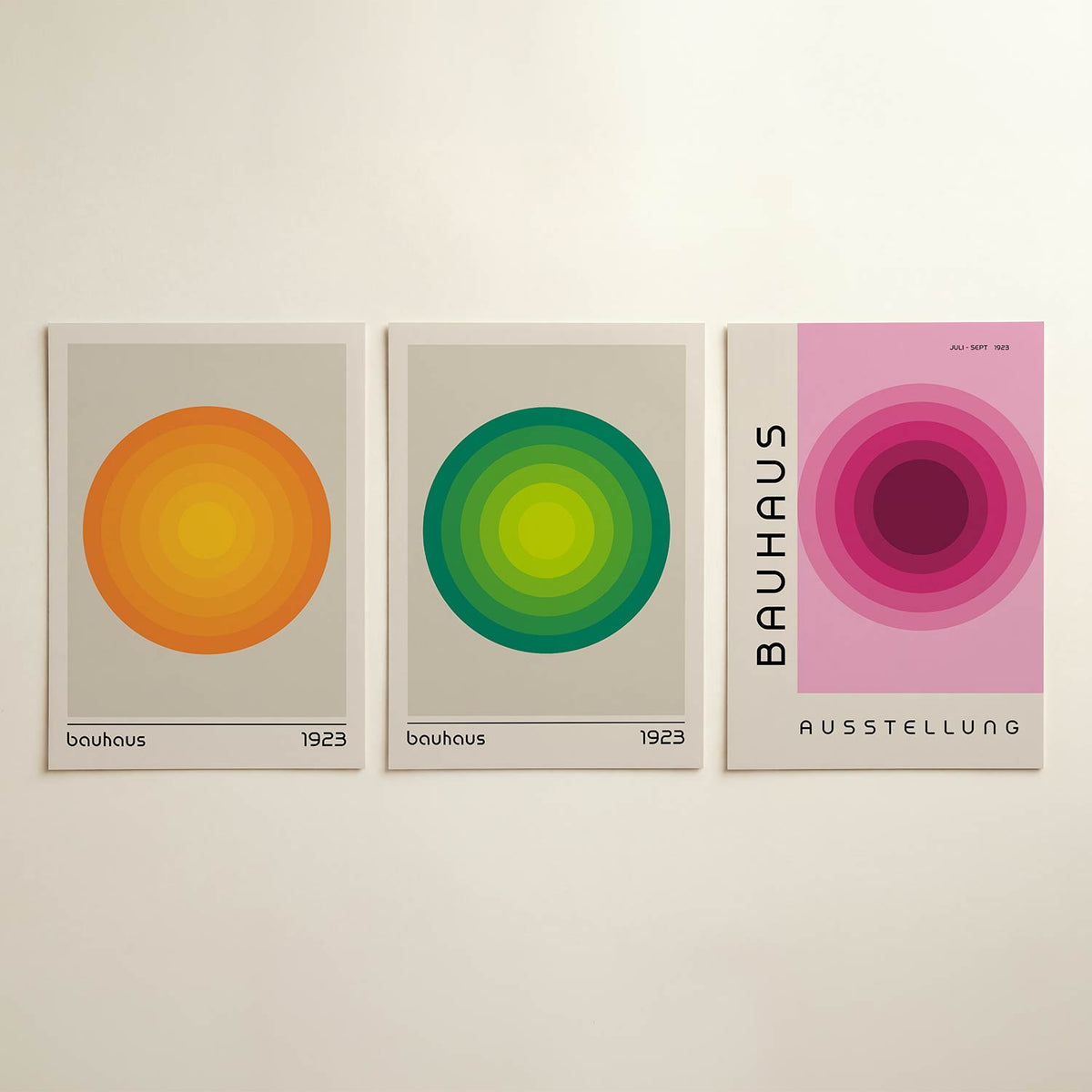 Cirkelvormige kleurvlakken posterset – detailweergave – deze posterset in drie delen toont een reeks concentrische cirkels in