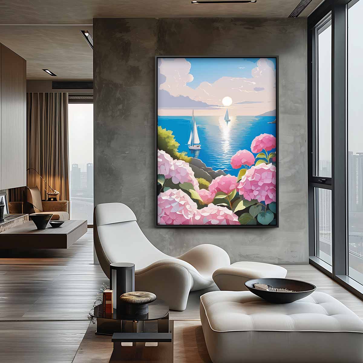 Zomerzeiltocht bij Zonsondergang – staand kunstwerk voor modern interieur