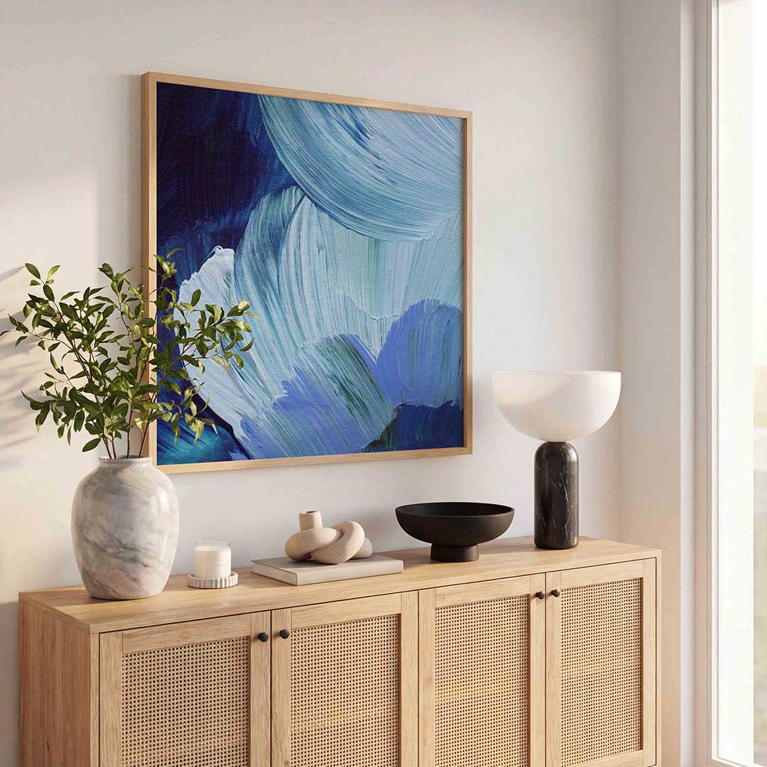 Blauwe penseelstreken – schilderkunst als moderne vierkante poster