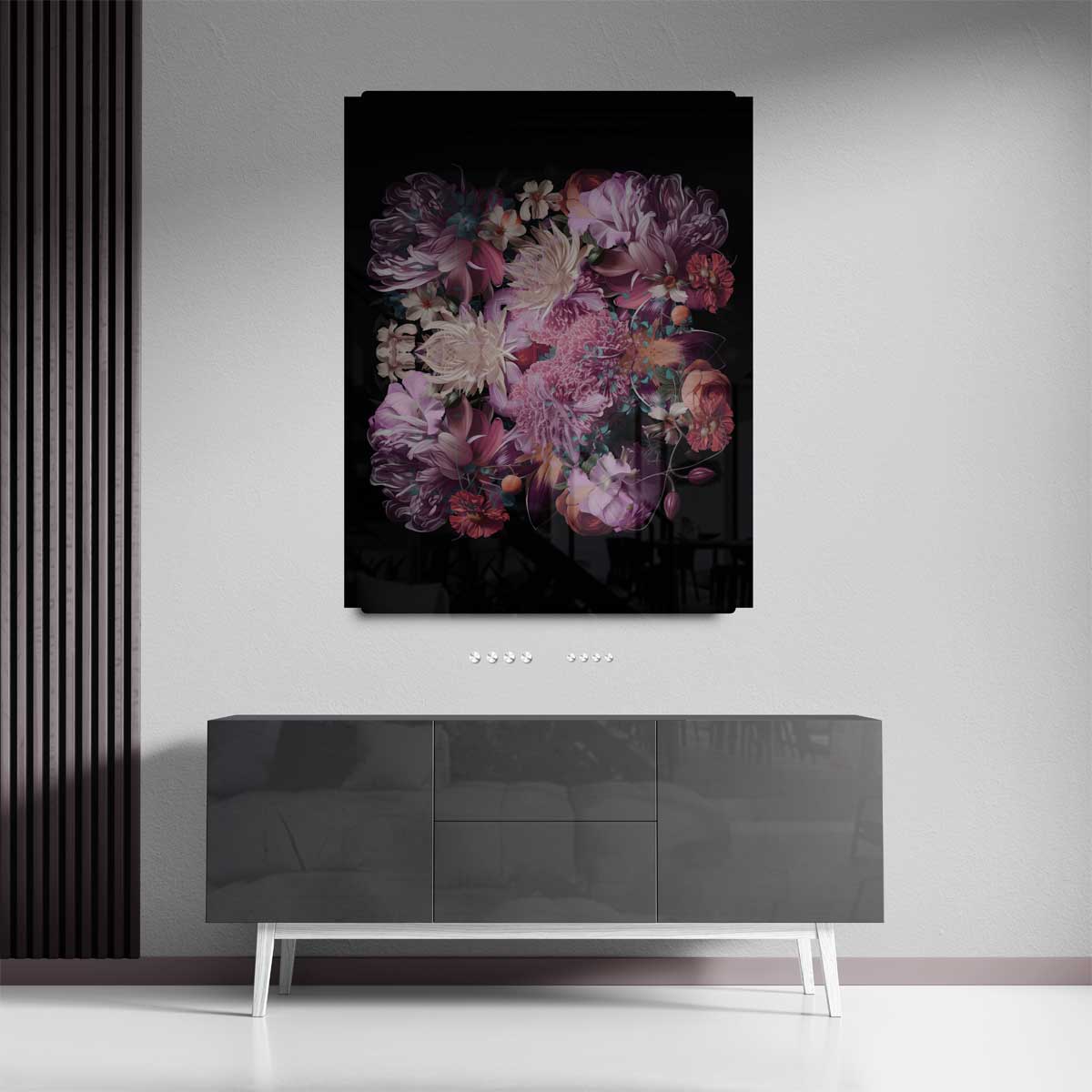 Bloemenpracht op Zwart – portret wandkunst van WallArtistic