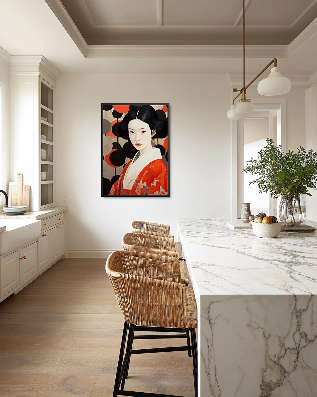 Vrouw in rood – moderne staande wandkunst