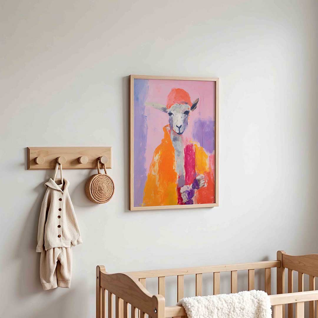 Schaap met oranje muts – kinderposter in staand formaat