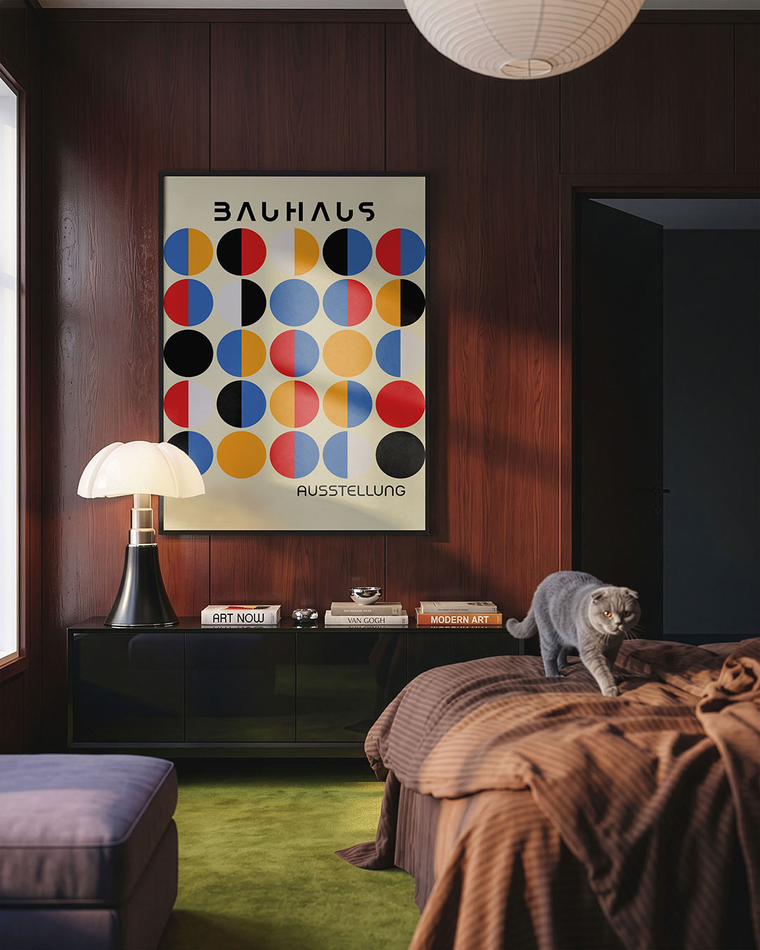 Cirkelpatroon en kleur – geometrische Bauhaus poster in staand formaat