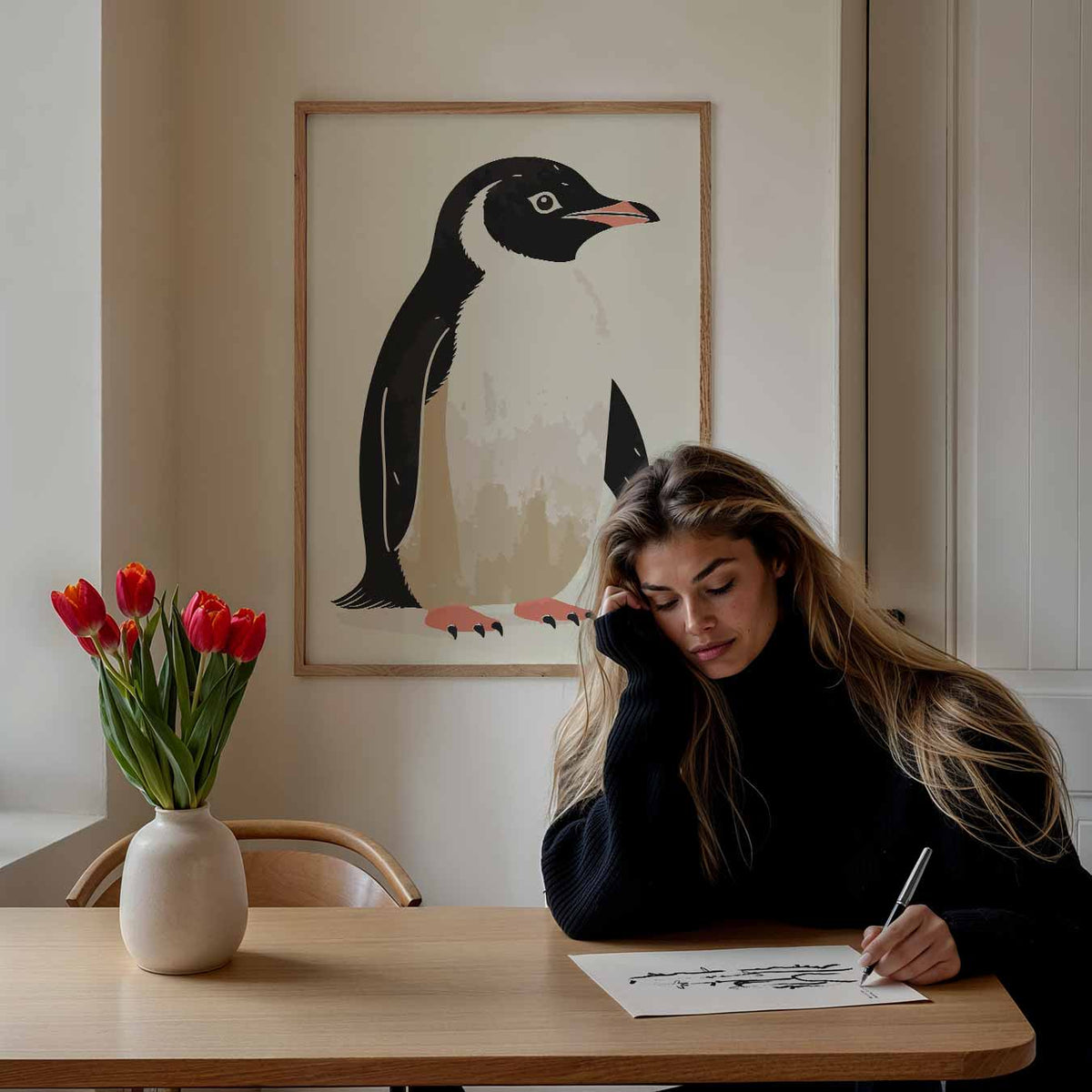 Schattige Pinguïn Illustratie – staande muurposter voor de kinderkamer