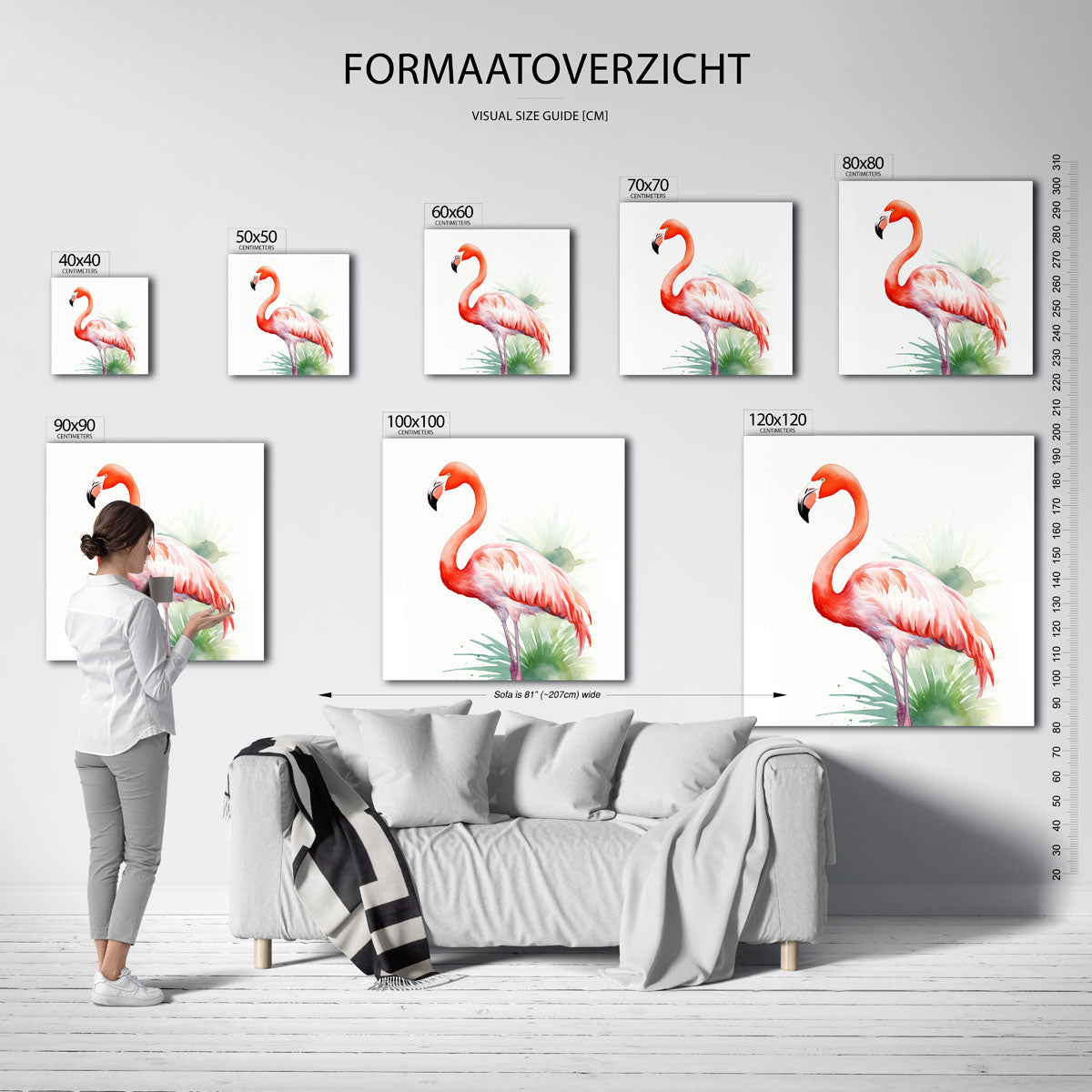 Flamingo met groene accenten – tropische wandkunst als vierkante poster