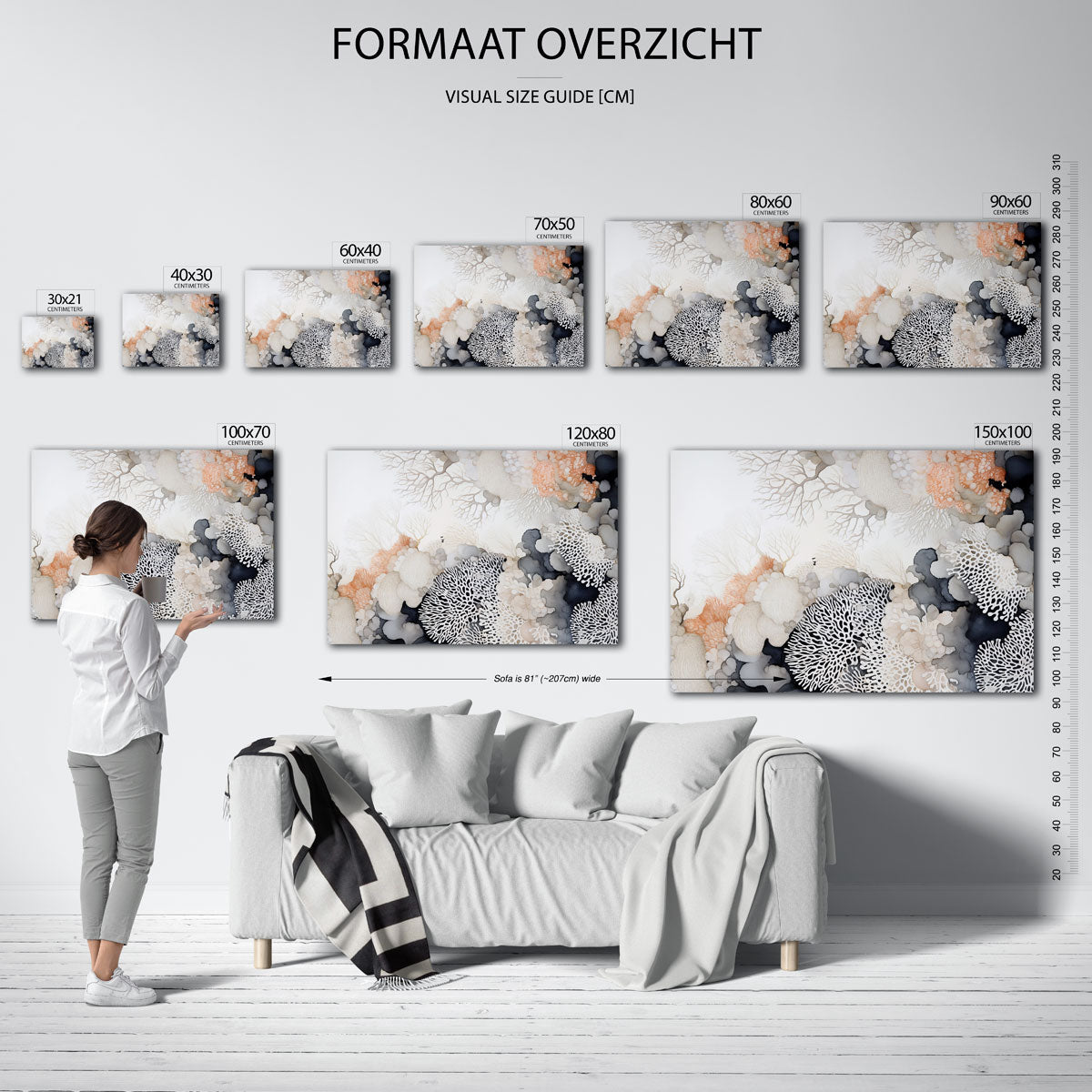Koraalstructuren – liggende muurposter met abstracte vormen