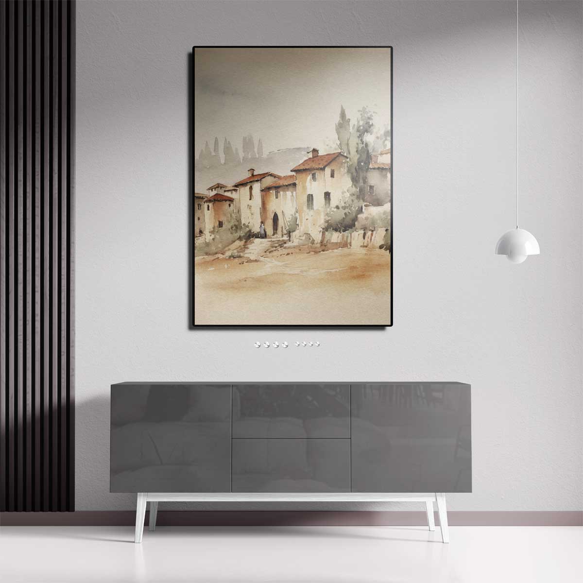 Dromerige Toscaanse Dorpstafereel – dibond kunstwerk als wanddecoratie