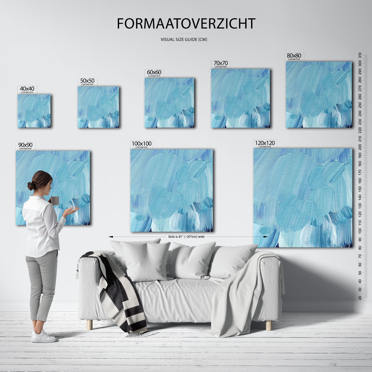 Blauwe penseelstreken – vierkante muurposter met artistieke uitstraling