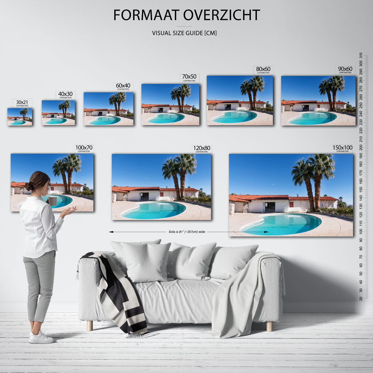 Zwembad en palmbomen – liggende muurposter voor een modern interieur