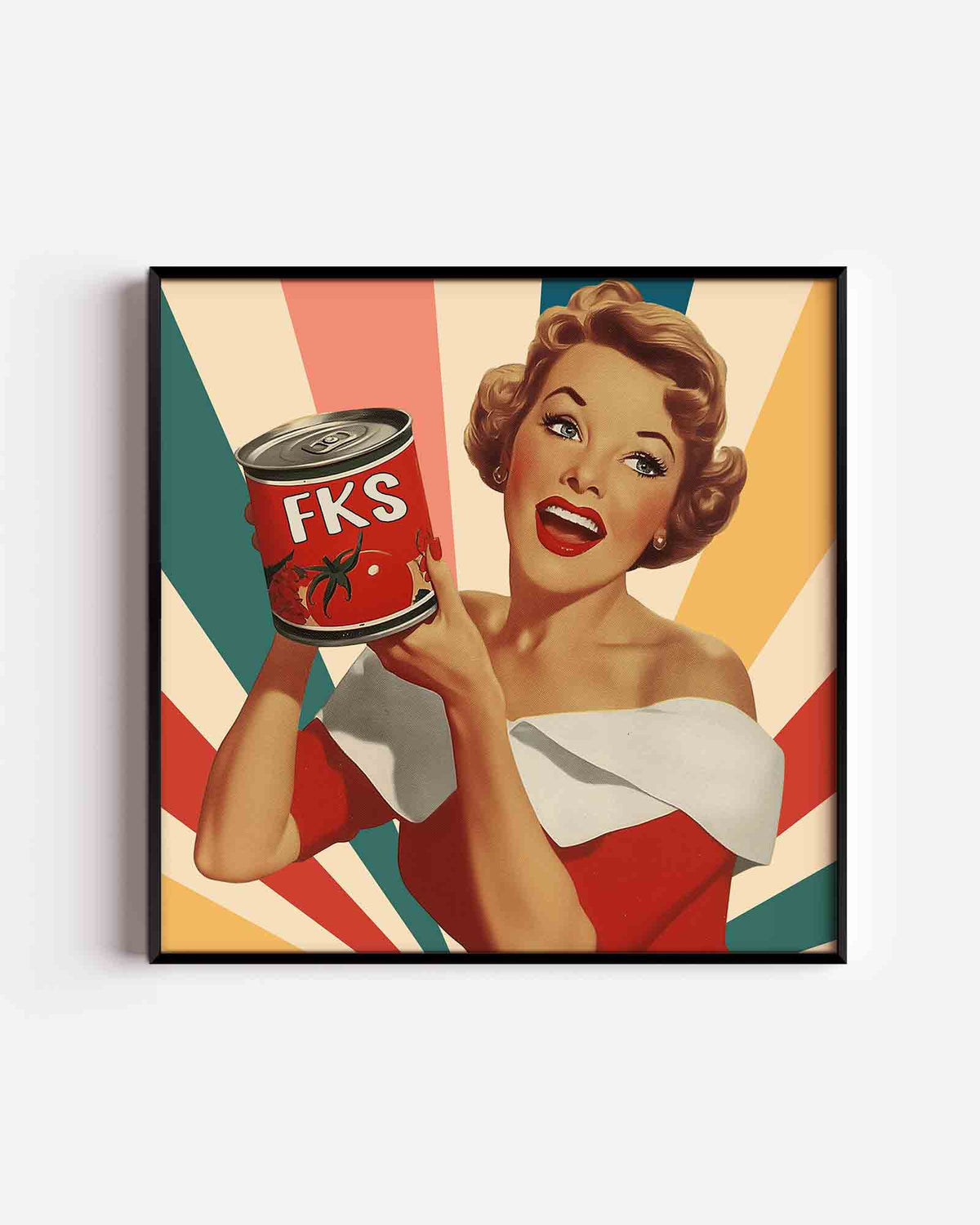 Vrouw met tomatenblik – Pop Art vierkante poster als wanddecoratie