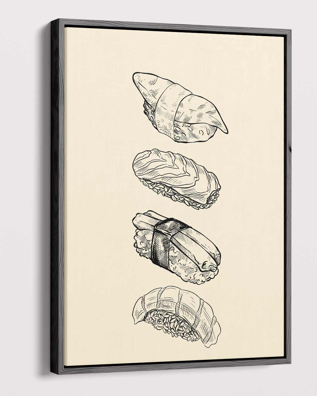 Sushi Illustratie op Beige Achtergrond – modern portret kunstwerk van WallArtistic