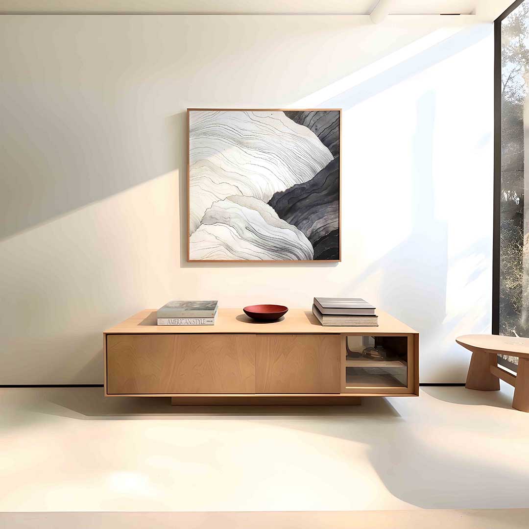 Golvende lijnen – vierkante zachte abstracte wanddecoratie van WallArtistic