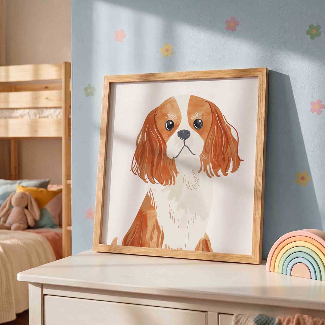 Hond met lange oren – speelse wandkunst als vierkante kinderposter