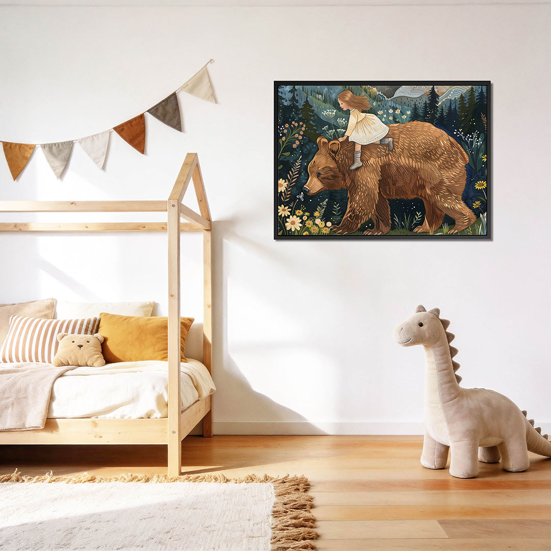 Meisje op beer – op canvas, dibond of plexiglas