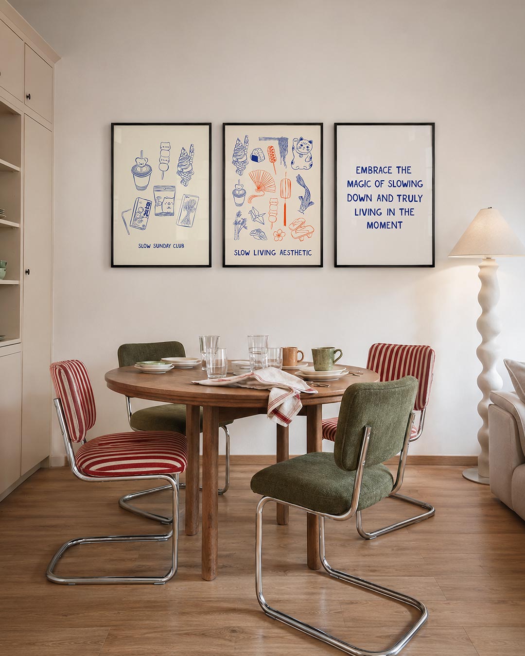 Snack illustraties driedelige posterset – deze posterset toont speelse lijntekeningen van snacks en