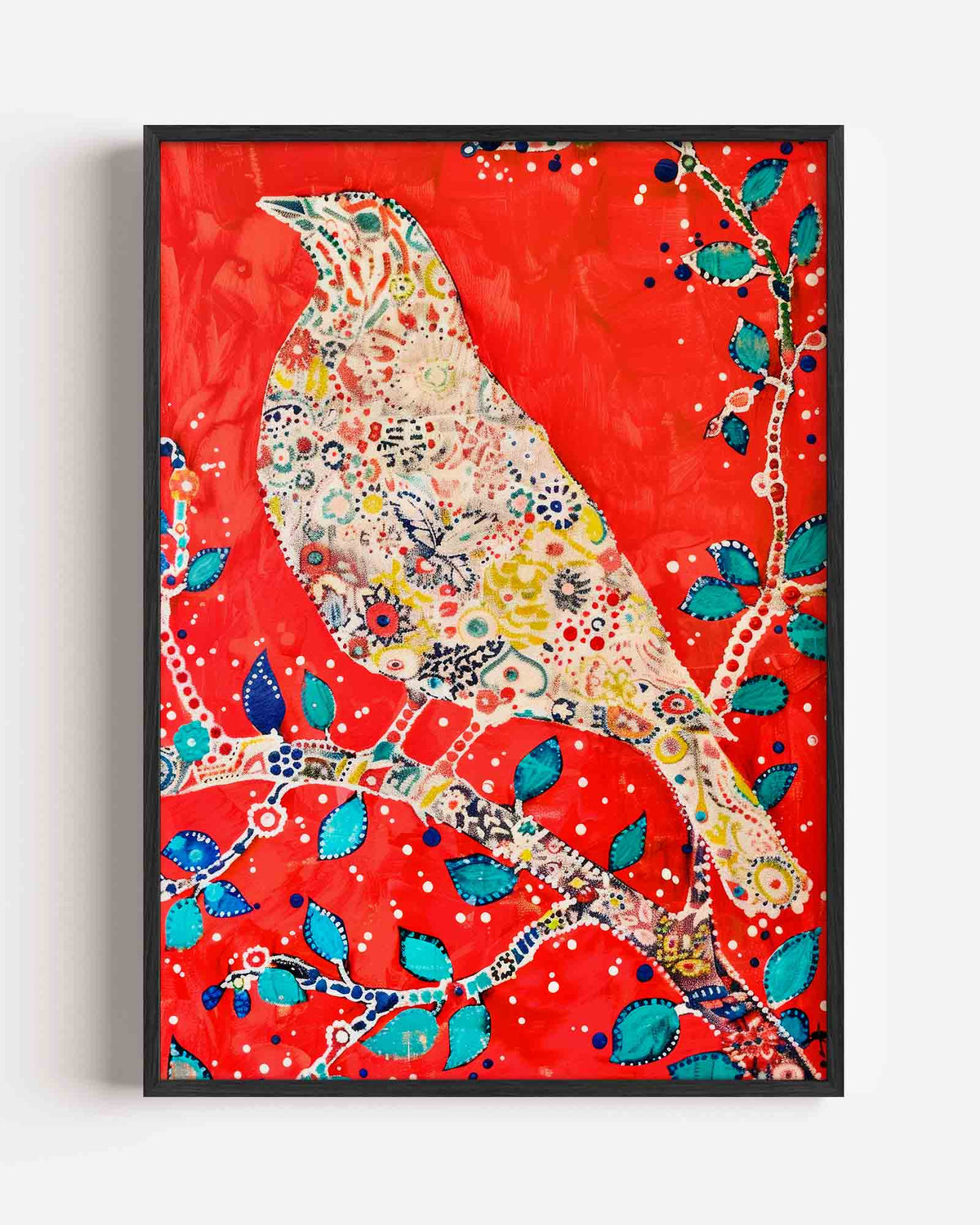 Vogel met bloemenpatroon – Kunst & Design poster als staande wanddecoratie